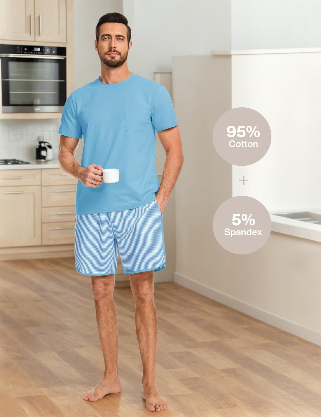 Mens Cotton Pajamas Set Stripe 2 Piece Lounge Set Pjs Summer Short Sleeve and Shorts Comfy Loungewear with Pockets WEBE CLOTHING