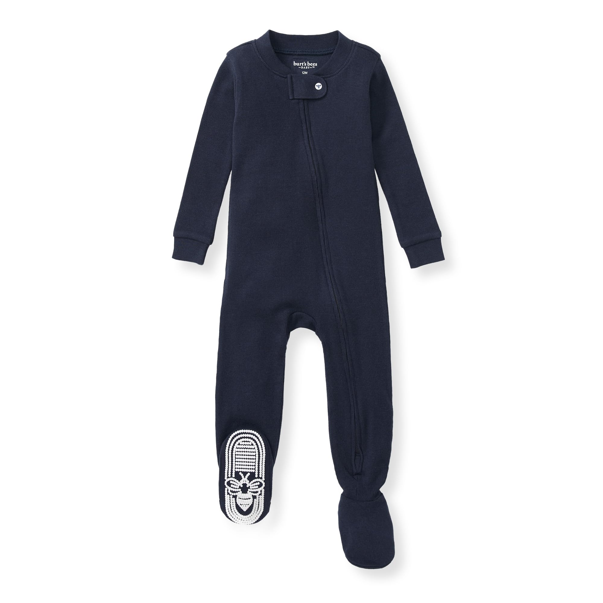 Burt's Bees Baby Organic Cotton Footed Pajamas for Boys, Zipper PJ Sleeper, Snug Fit Sleepwear with Non-Slip Bee Grips