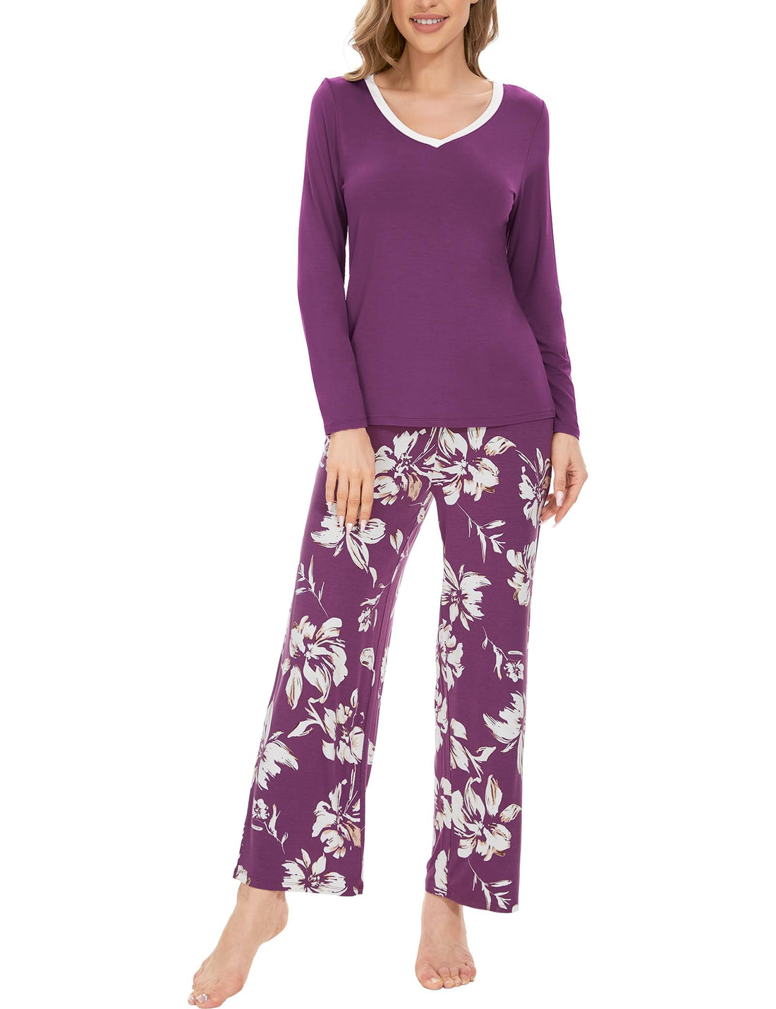 GYS Women's Pajama Sets Long Sleeve Sleepwear Comfy 2 Piece Ladies Pj Sleep Set, Viscose Made from Bamboo