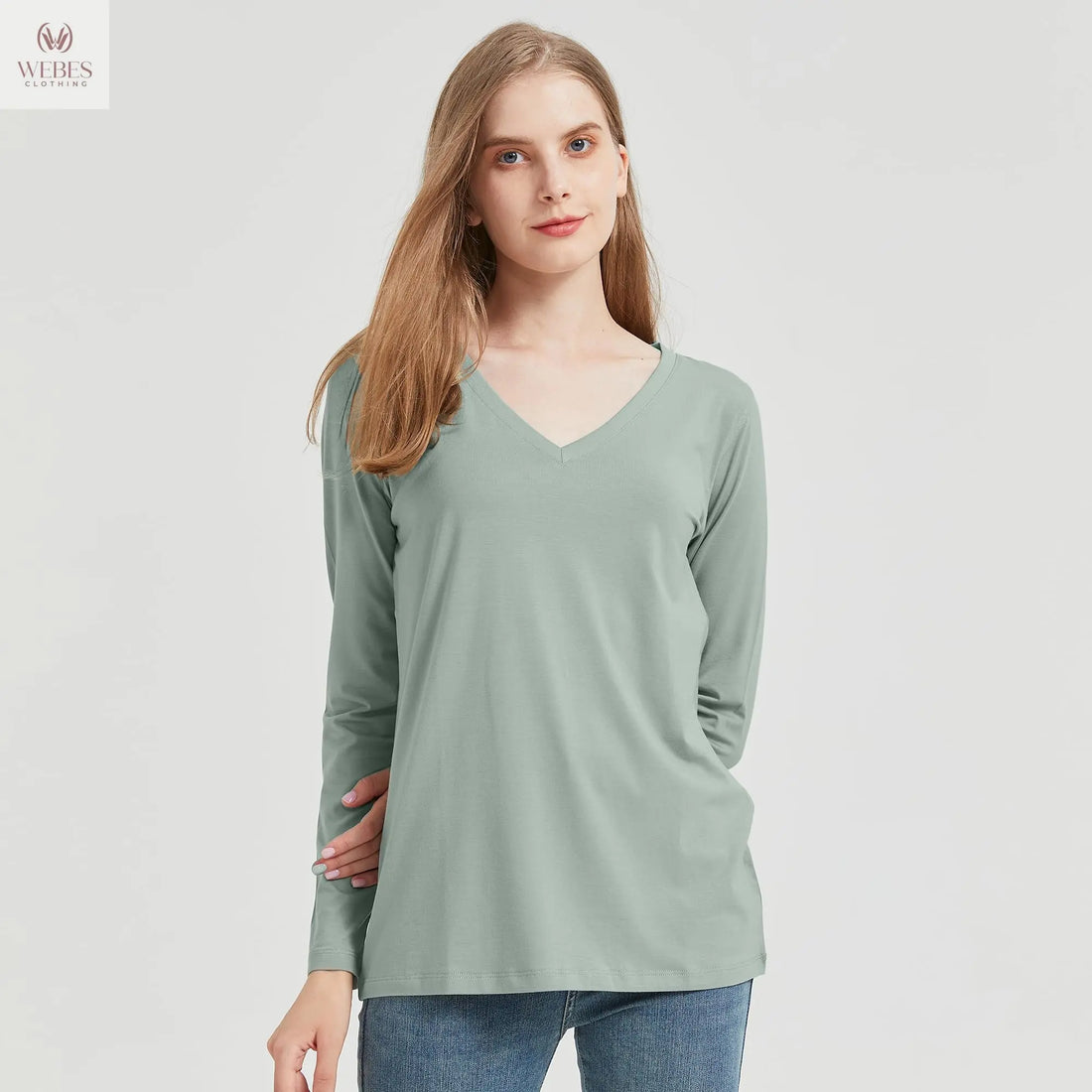 netdraw Women's Bamboo Viscose Long Sleeve V-Neck T-Shirt Soft Comfy Trendy Casual Sleep Pajama Lounge Tops