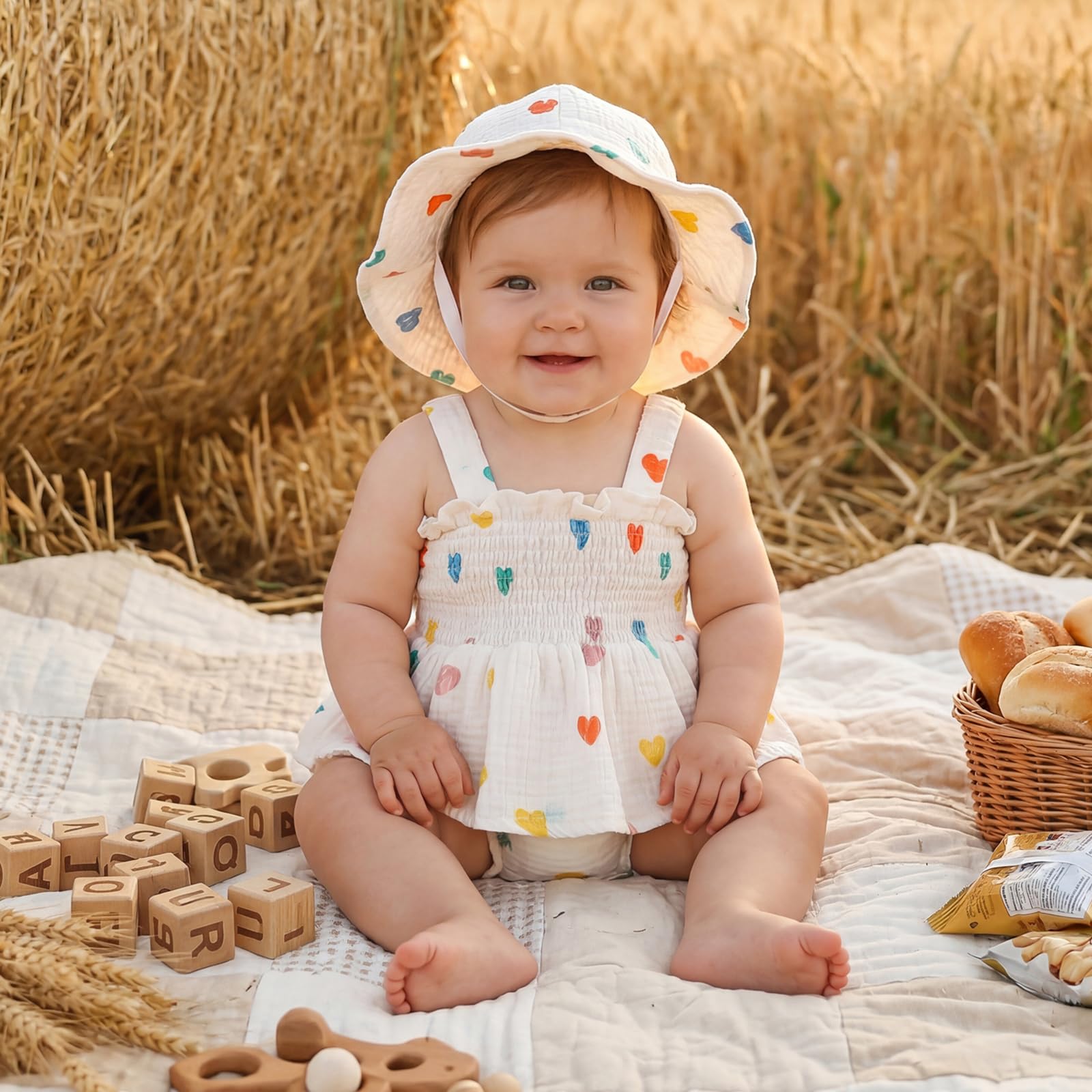 Mubineo Baby Girl Clothes Summer Dress Cotton Linen Romper Sleeveless Smocked Rompers Sun Dress Hat Skirt Boho Outfits WEBE CLOTHING