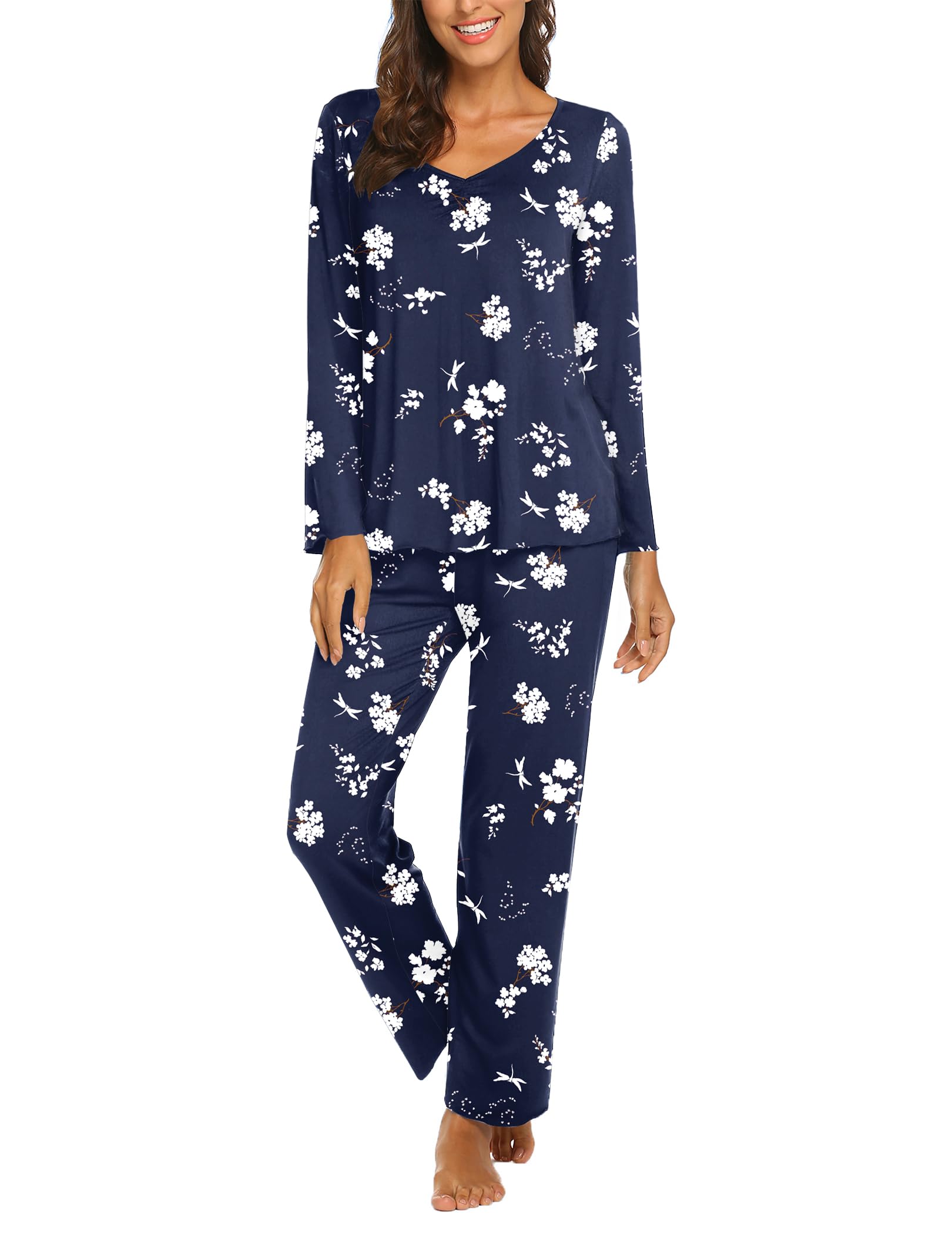 Ekouaer Womens Pajama Sets 2 Piece Lounge Set Fall Winter Pajamas Long Sleeve Pjs Top and Pants Soft Pj Sets Loose Sleepwear