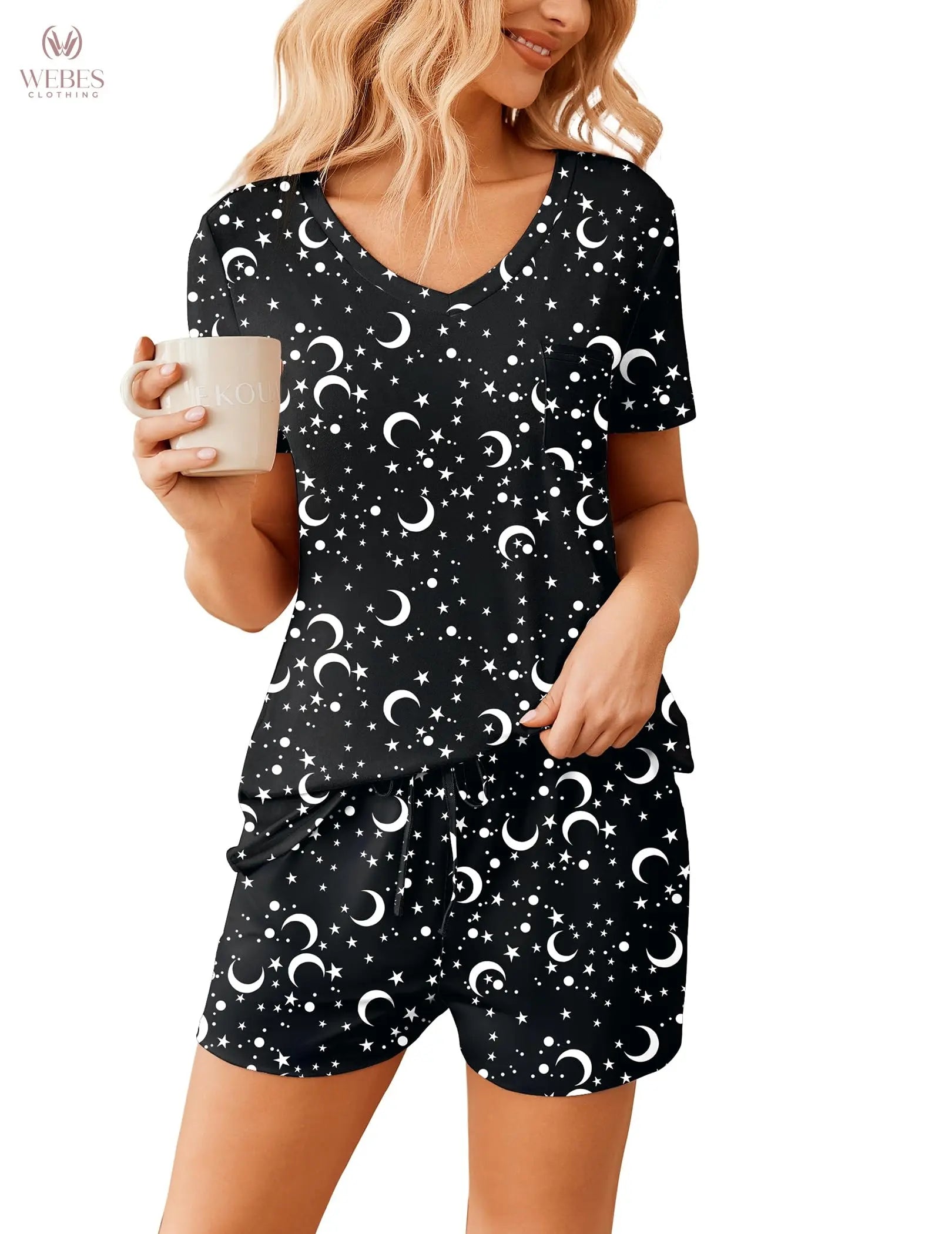 Ekouaer Womens Pajama Sets Short Sleeve Pajamas for Women Sets Soft Lounge Sets Casual V Neck Sleepwear PJS