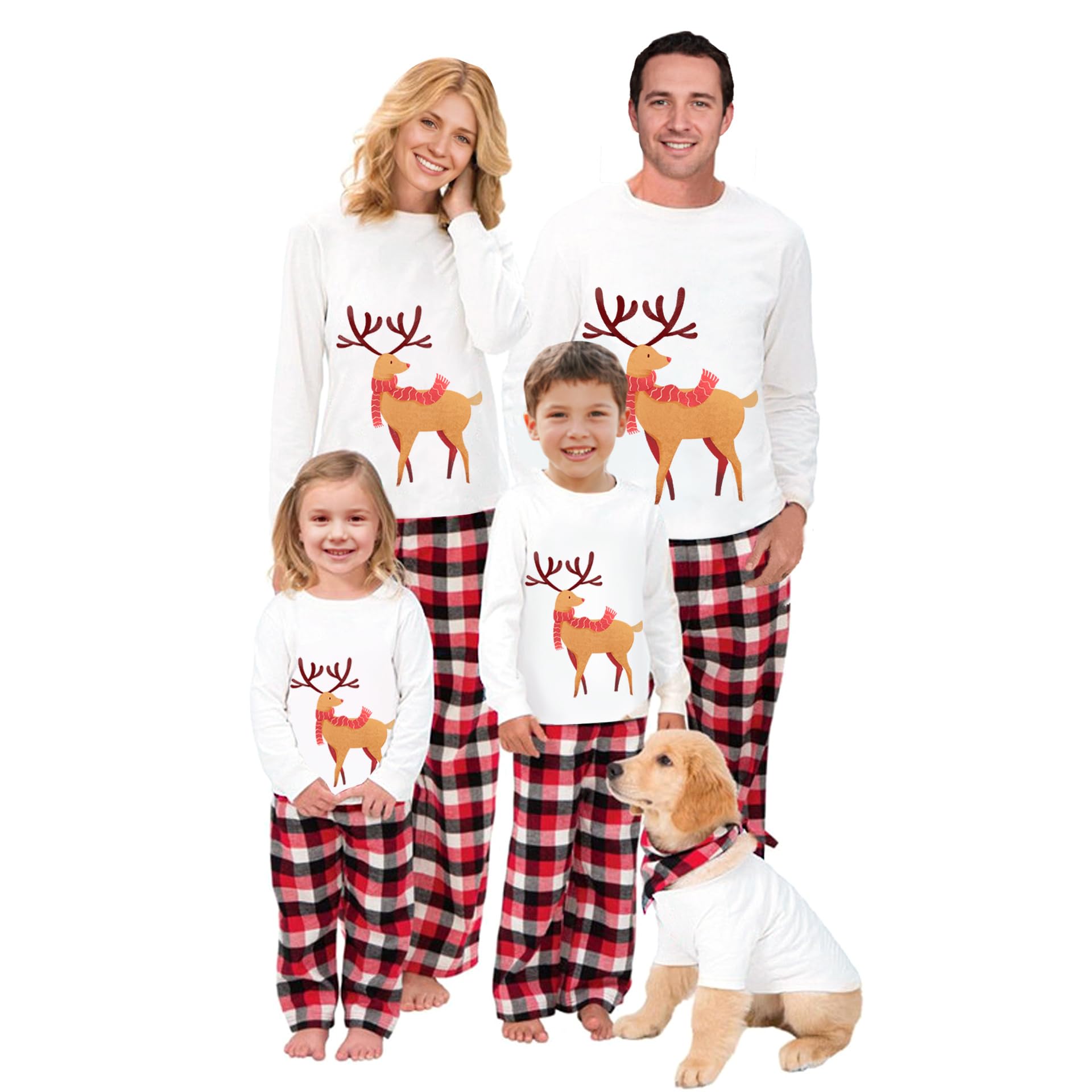 Awoscut Christmas Family Matching Pajamas Sets Christmas PJ's Letter Print Top and Plaid Pants Jammies Sleepwear
