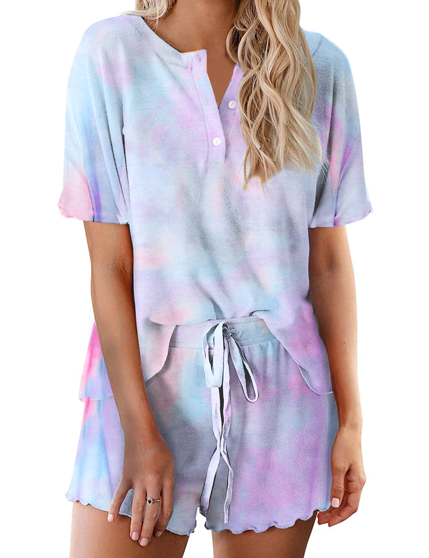 Ekouaer Pajamas Set for Women Short Sleeve Lounge Set 2 Piece Loungewear PJs Soft Cute Lightweight Sleepwear WEBE CLOTHING