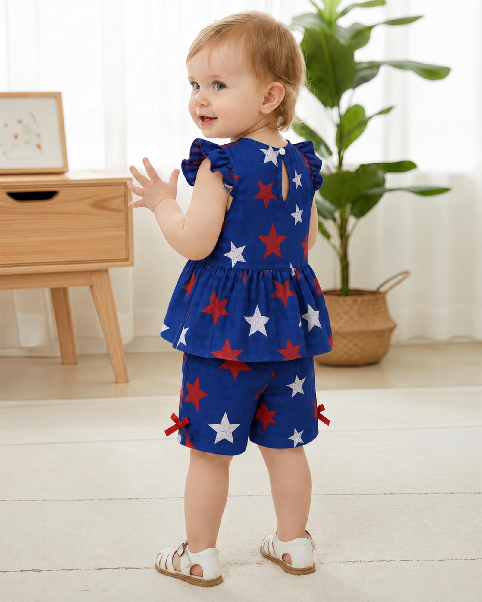 Jecson Toddler Baby Girl Summer Clothes Cotton Ruffled Sleeve Shirt Tops and Shorts Set Outfits 12Months-4T WEBE CLOTHING
