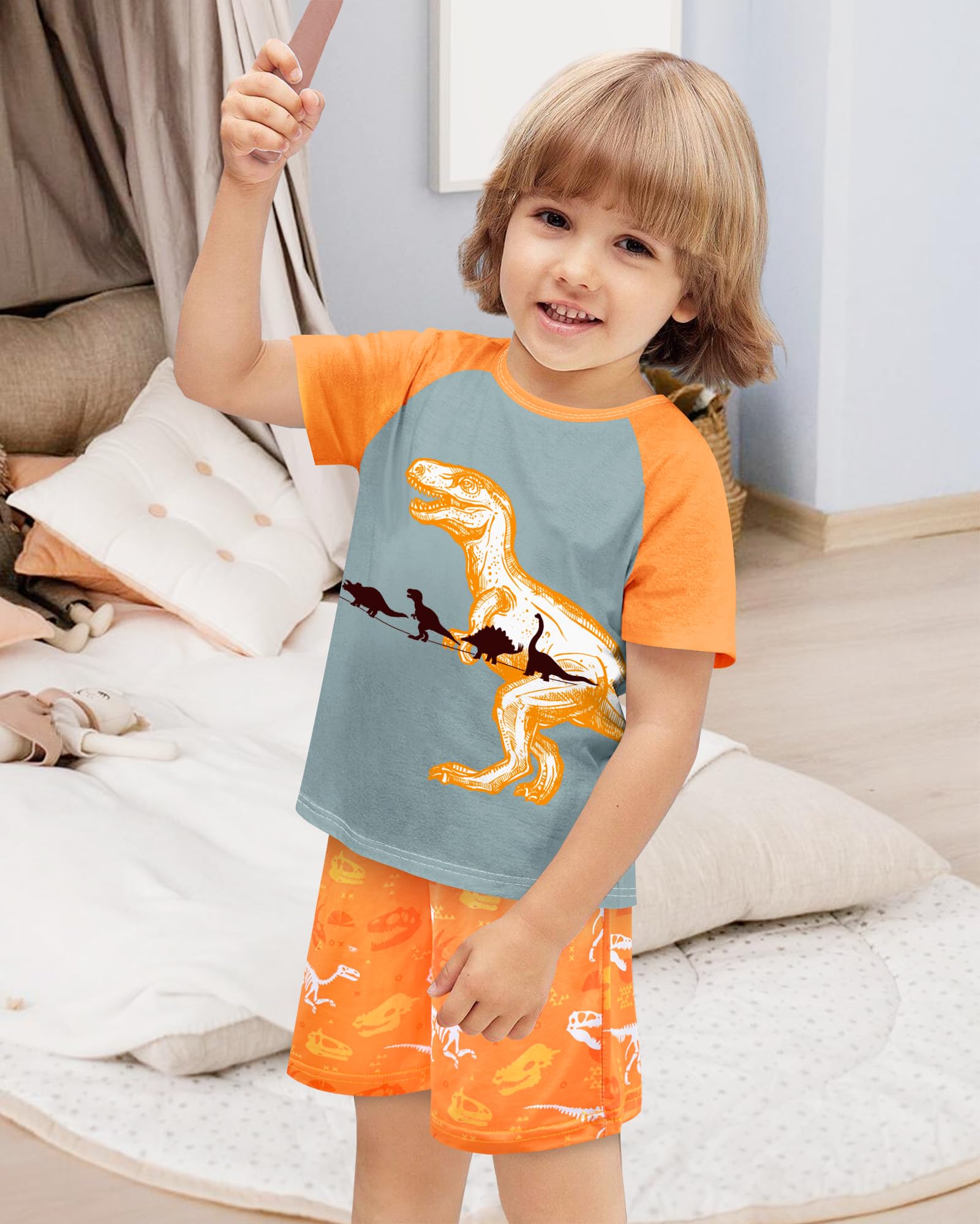 PASHOP Boys Pajamas Little Boys Summer Pajamas 2 Piece Short Sleeve Top and Shorts Sets Kids Pjs Sleepwears 3-10 Years