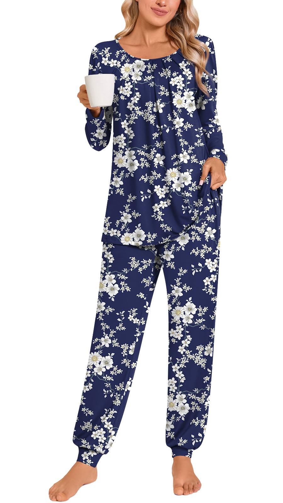 Anymeet Womens Pajama Sets Fall Winter Long Sleeve 2 Piece Sleepwear Soft Lounge Outfits with Pockets