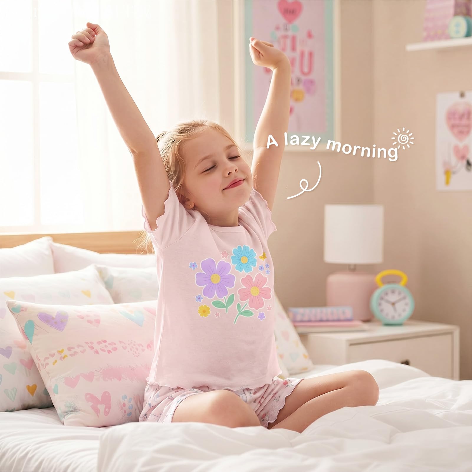 Play Tailor Girls Pajamas for Toddler Ruffled Kids Pajamas Set Short Sleeves Summer Pjs Sleepwear for Girl