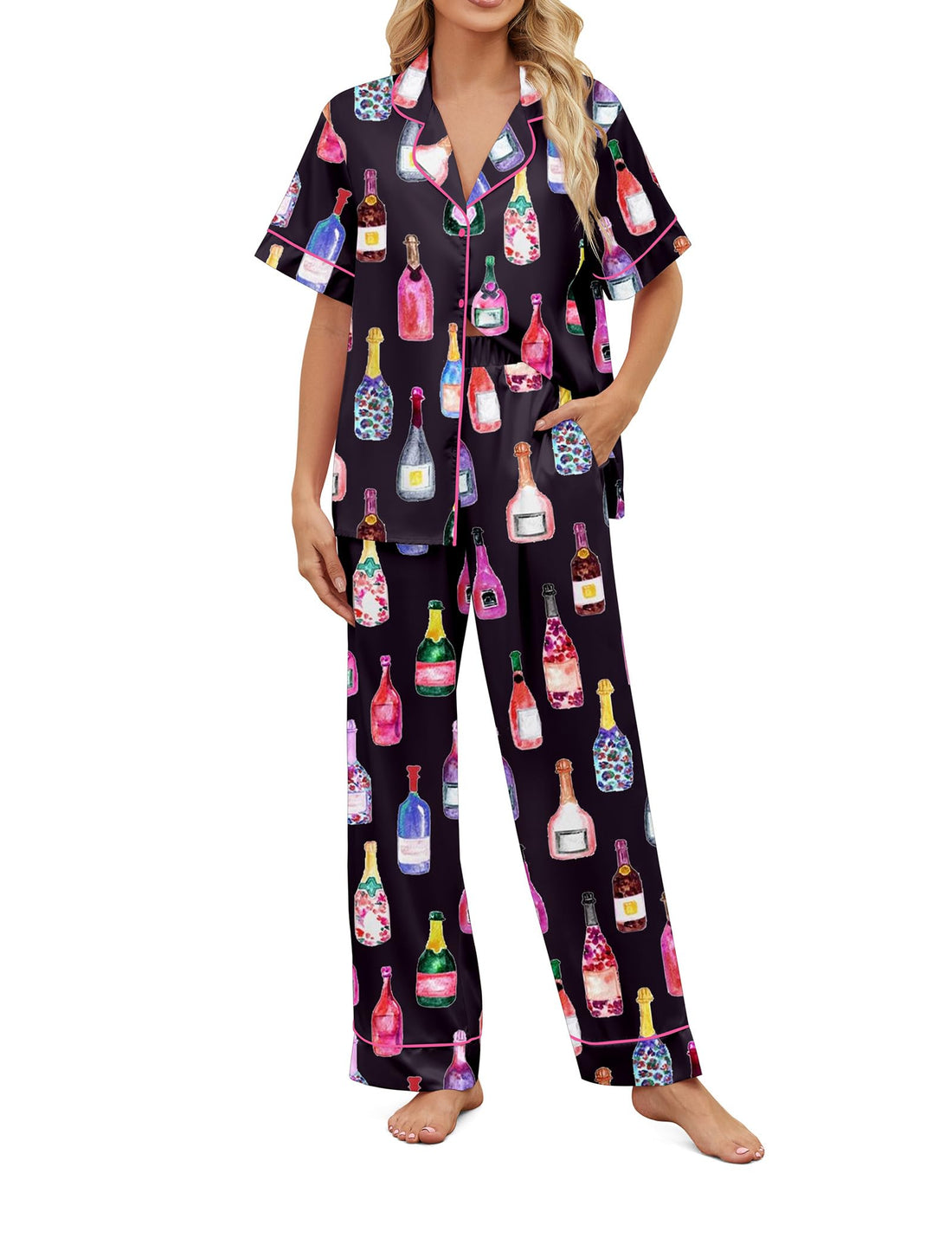 SHESHOW Satin Pajamas for Women Set Button Down Sleepwear Print Pjs Set 2 Piece Short Sleeve Long Loungewear Size XS-XXL WEBE CLOTHING