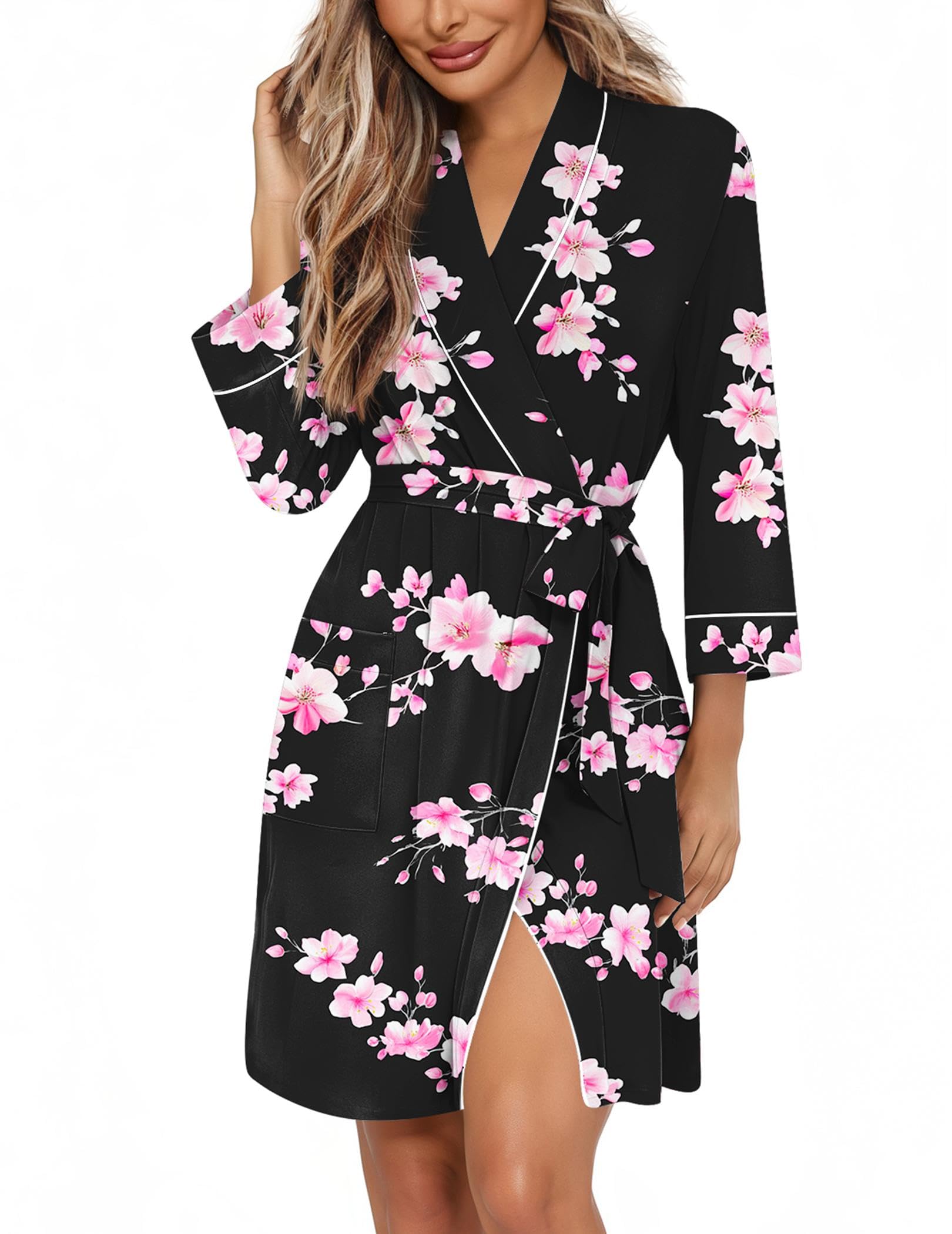Ekouaer Women Robes Bathrobe Short Kimono Robe Soft Bathrobes with Pockets WEBE CLOTHING