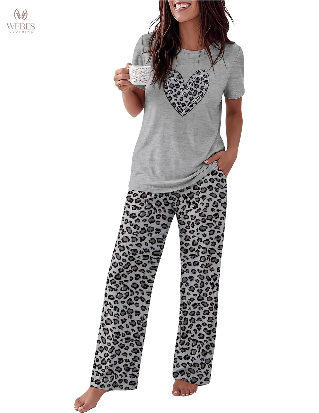 Ekouaer Pajama Set for Women 2 Piece Pjs Short Sleeve Top and Printed Pants | Womens Round Neck Lounge Sets Short Sleeve Sleepwear with Loose Pants for Daily Wear, Home Lounging, Casual Errands WEBE CLOTHING