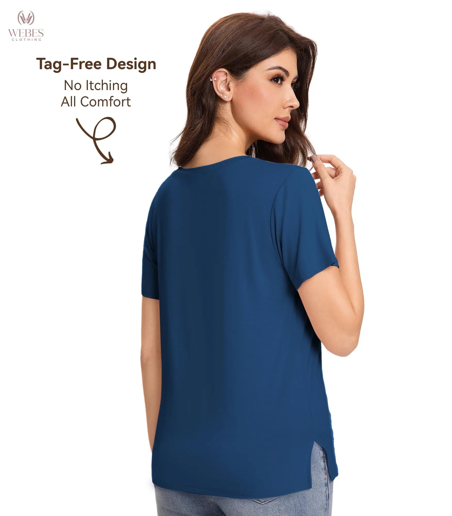 Pajama Tops for Women Viscose from Bamboo T-Shirt Short Sleeve Tee Soft V Neck Shirt Cooling Pjs Sleepwear S-XXL