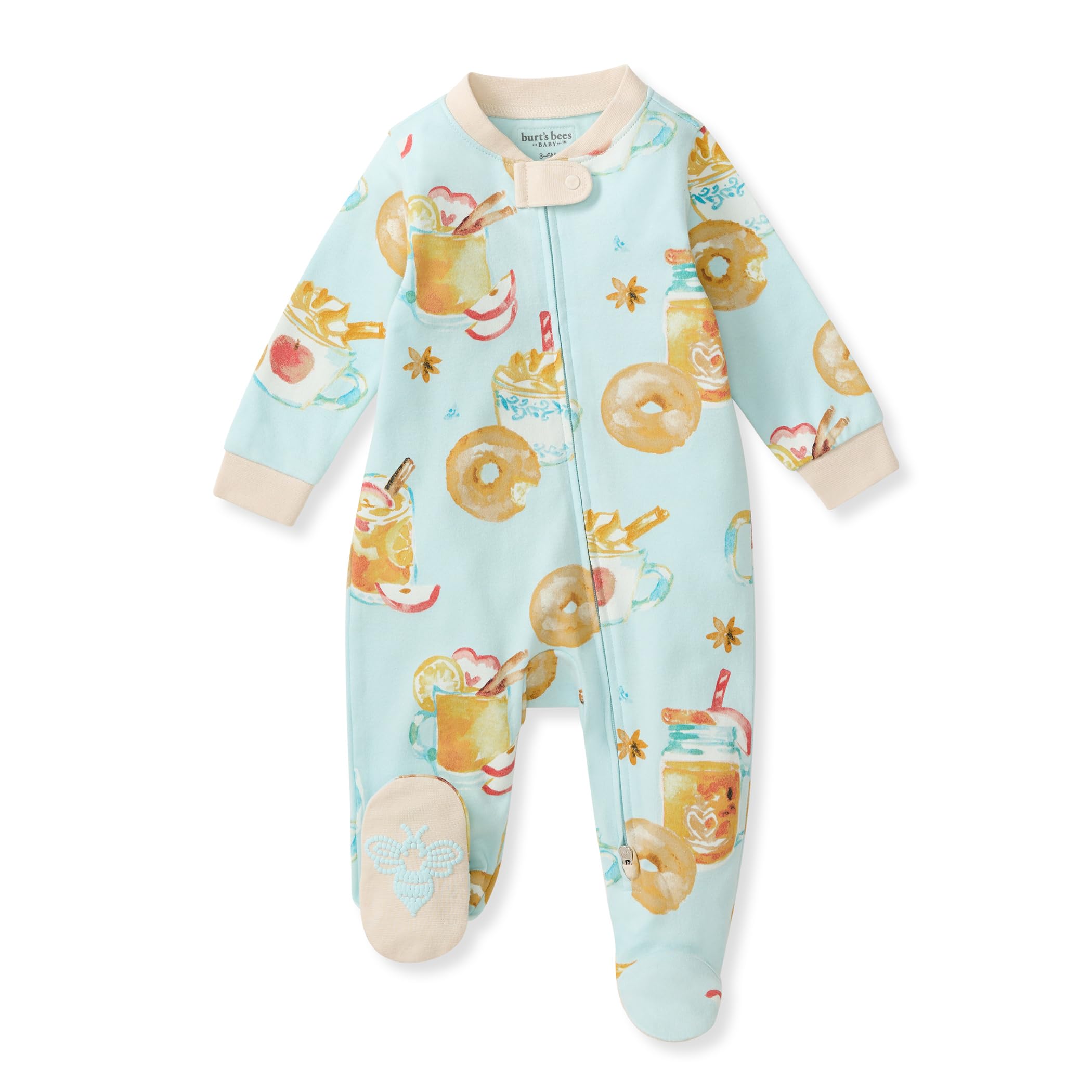 Burt's Bees Baby Organic Cotton Sleep and Play Footed Pajamas for Girls, Zipper PJ Newborn Sleeper with Non-Slip Bee Grips