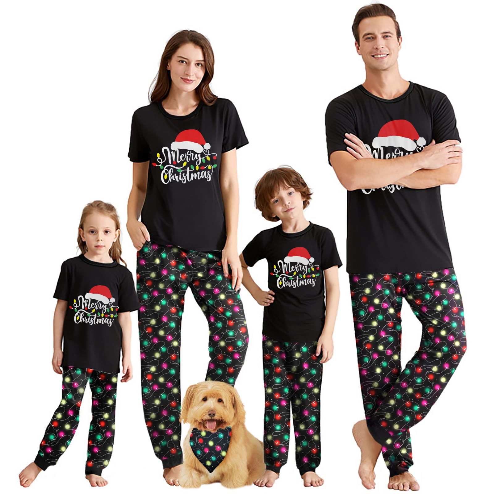 IFFEI Christmas Pajamas for Family Matching Holiday PJ's Sets with Short Sleeve Tee and Pants Loungewear