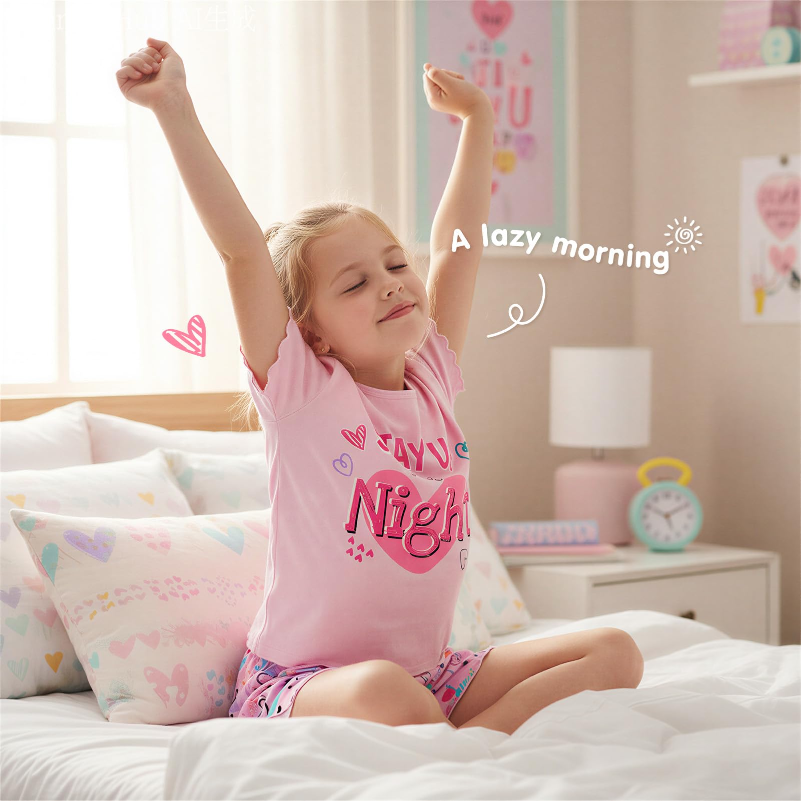 Play Tailor Girls Pajamas for Toddler Ruffled Kids Pajamas Set Short Sleeves Summer Pjs Sleepwear for Girl