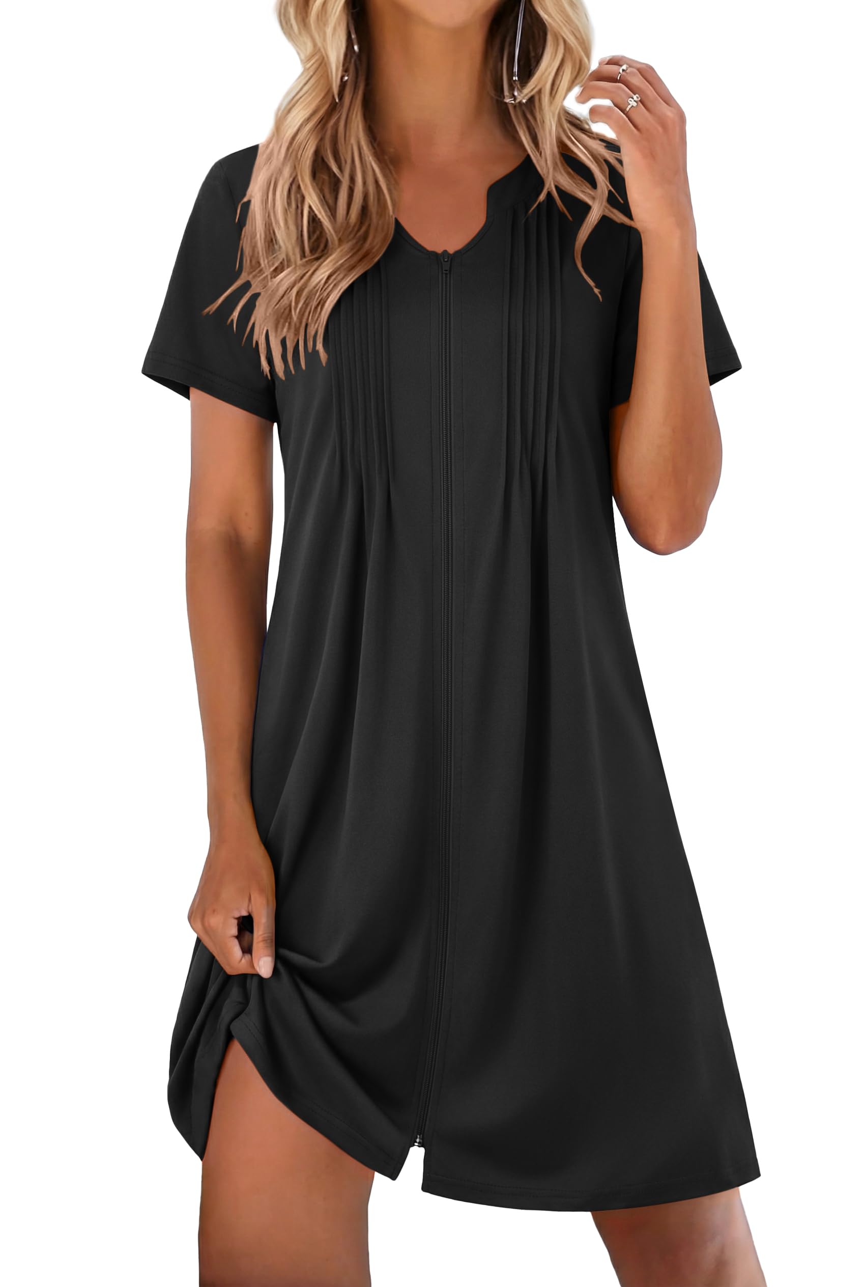 EKOUAER Women Zipper Robes Short Bathrobe Lightweight Mumu Duster House Coat with Pockets Soft Moo Moo Nightgown WEBE CLOTHING