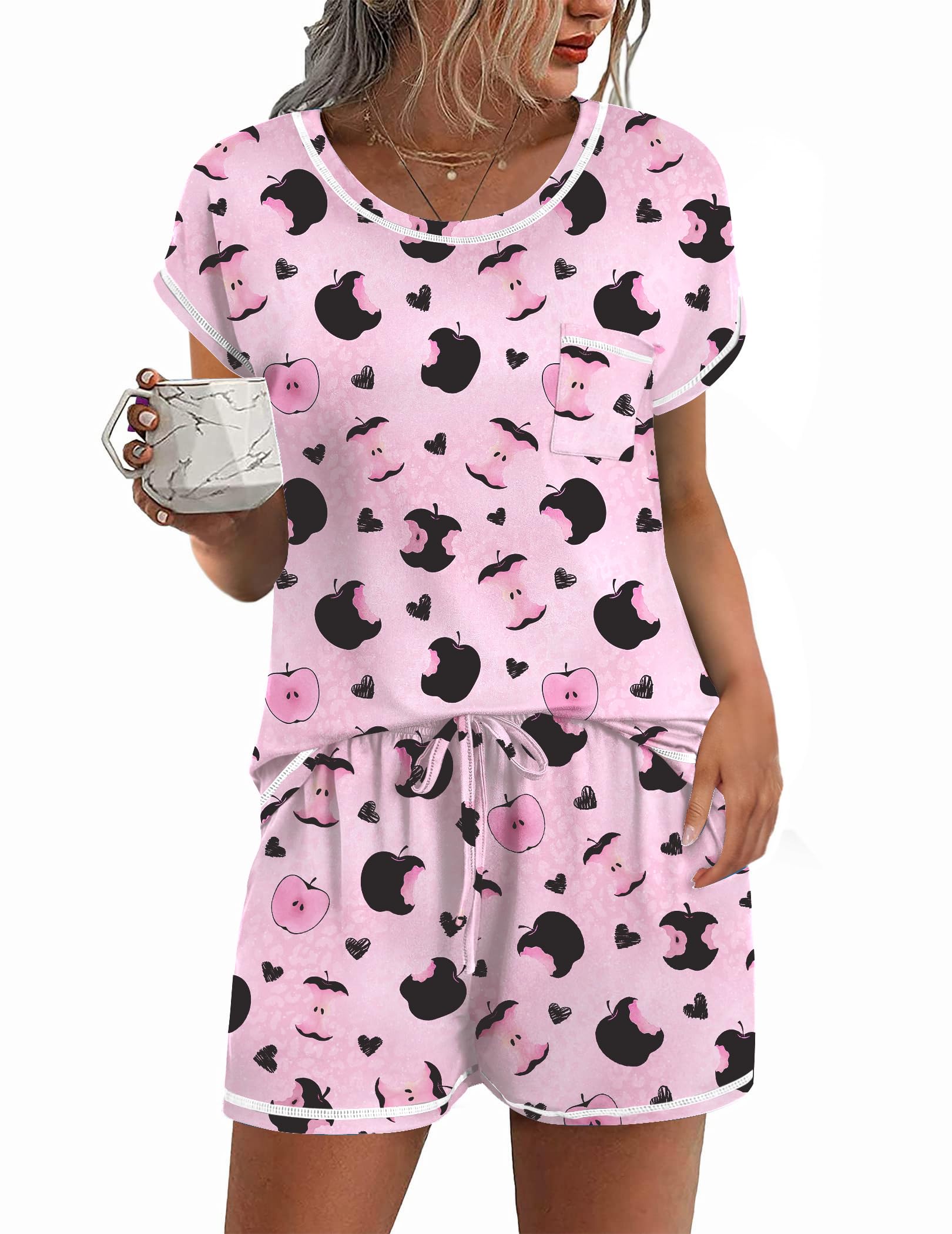 Ekouaer Womens Pajama Sets 2 Piece Soft Short Sleeve Top and Shorts Sleepwear Round Neck Pjs Lounge Set with Pockets