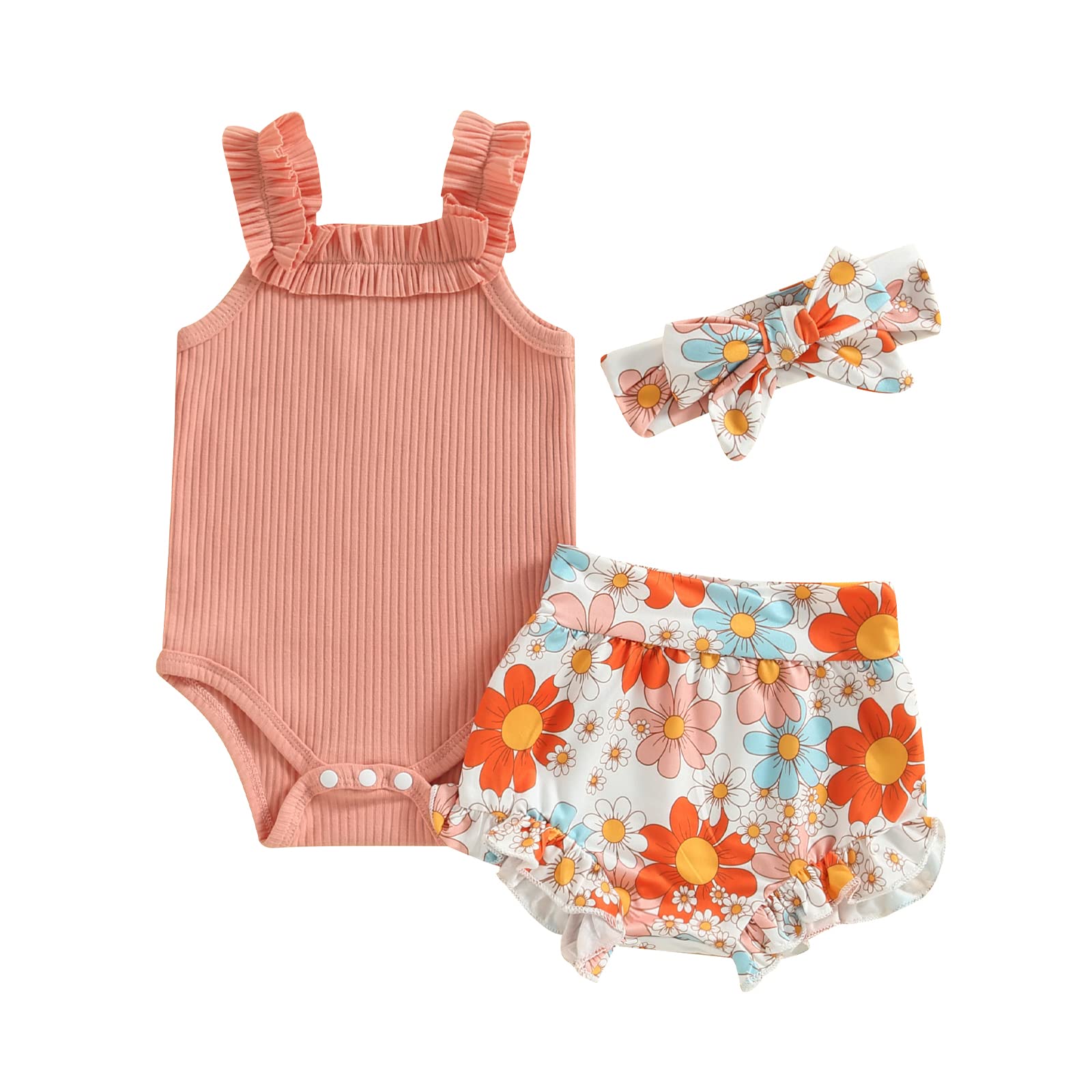 Newborn Baby Girl Summer Clothes Boho Infant Sleeveless Romper Bodysuit Shorts Headband 3Pcs Outfits WEBE CLOTHING