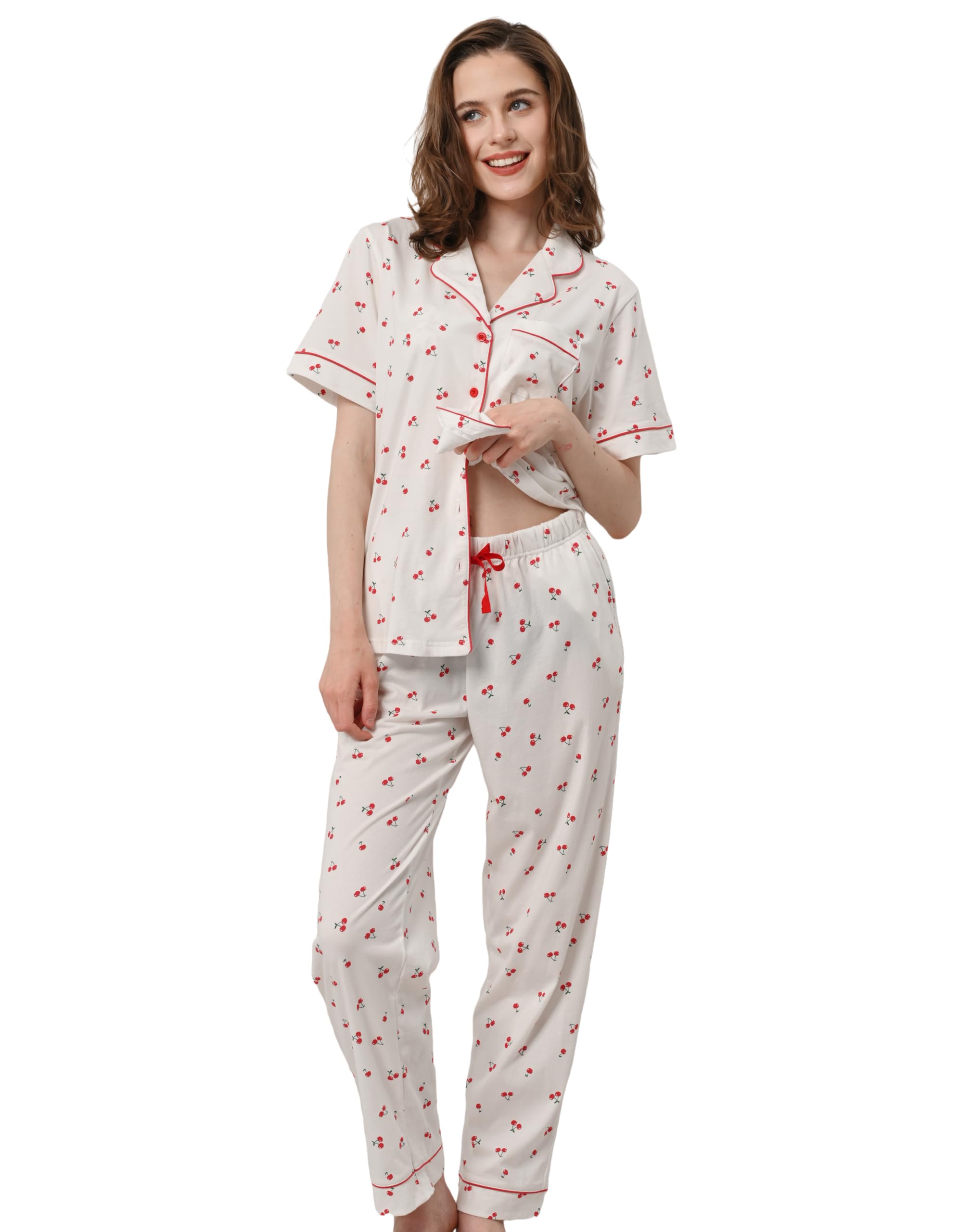 NAP BOUND 100% Cotton Pajamas for Women Sets 2 Pieces Pjs Button short sleeves with Pockets Soft Sleepwear Loungewear XS-XXL