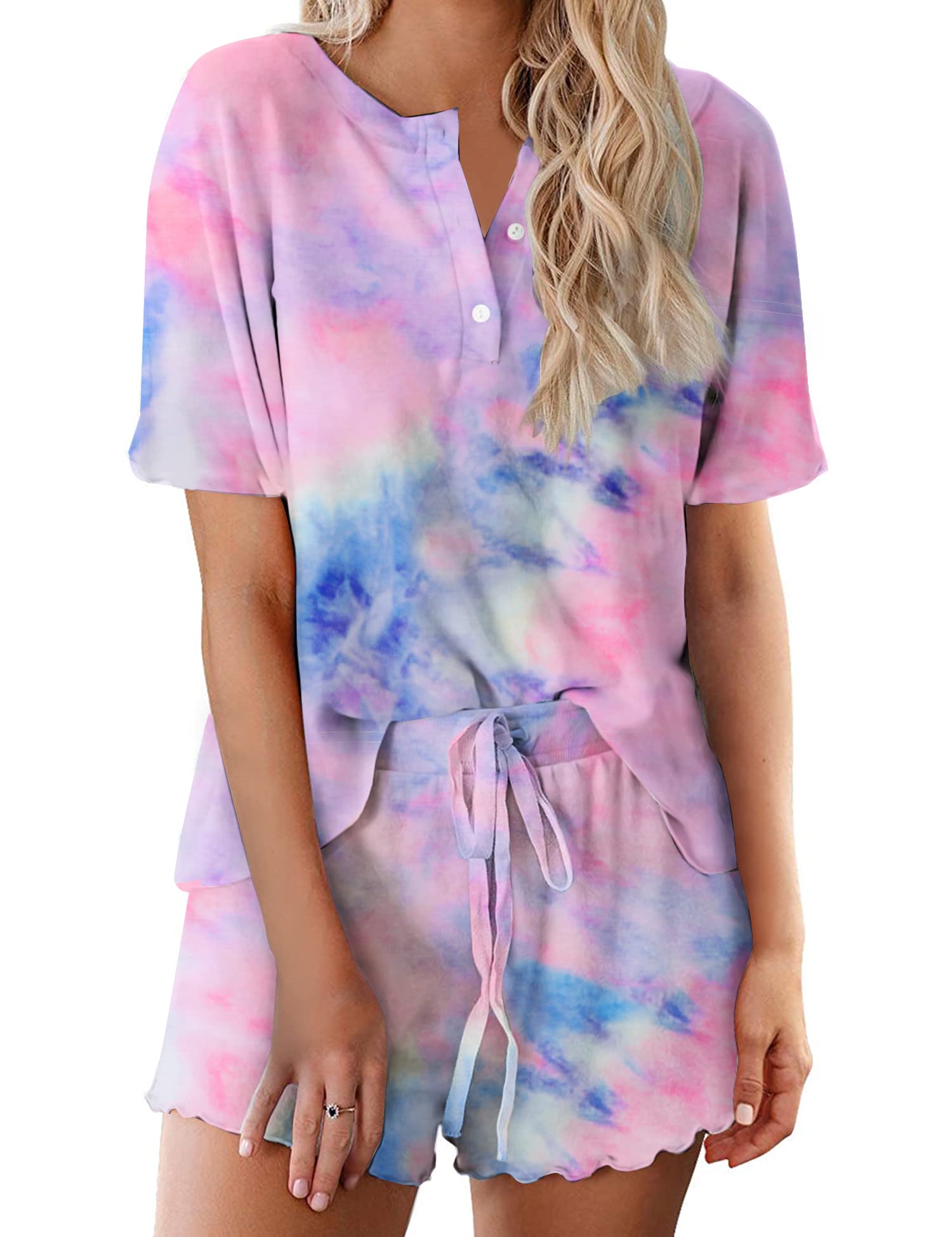 Ekouaer Pajamas Set for Women Short Sleeve Lounge Set 2 Piece Loungewear PJs Soft Cute Lightweight Sleepwear WEBE CLOTHING