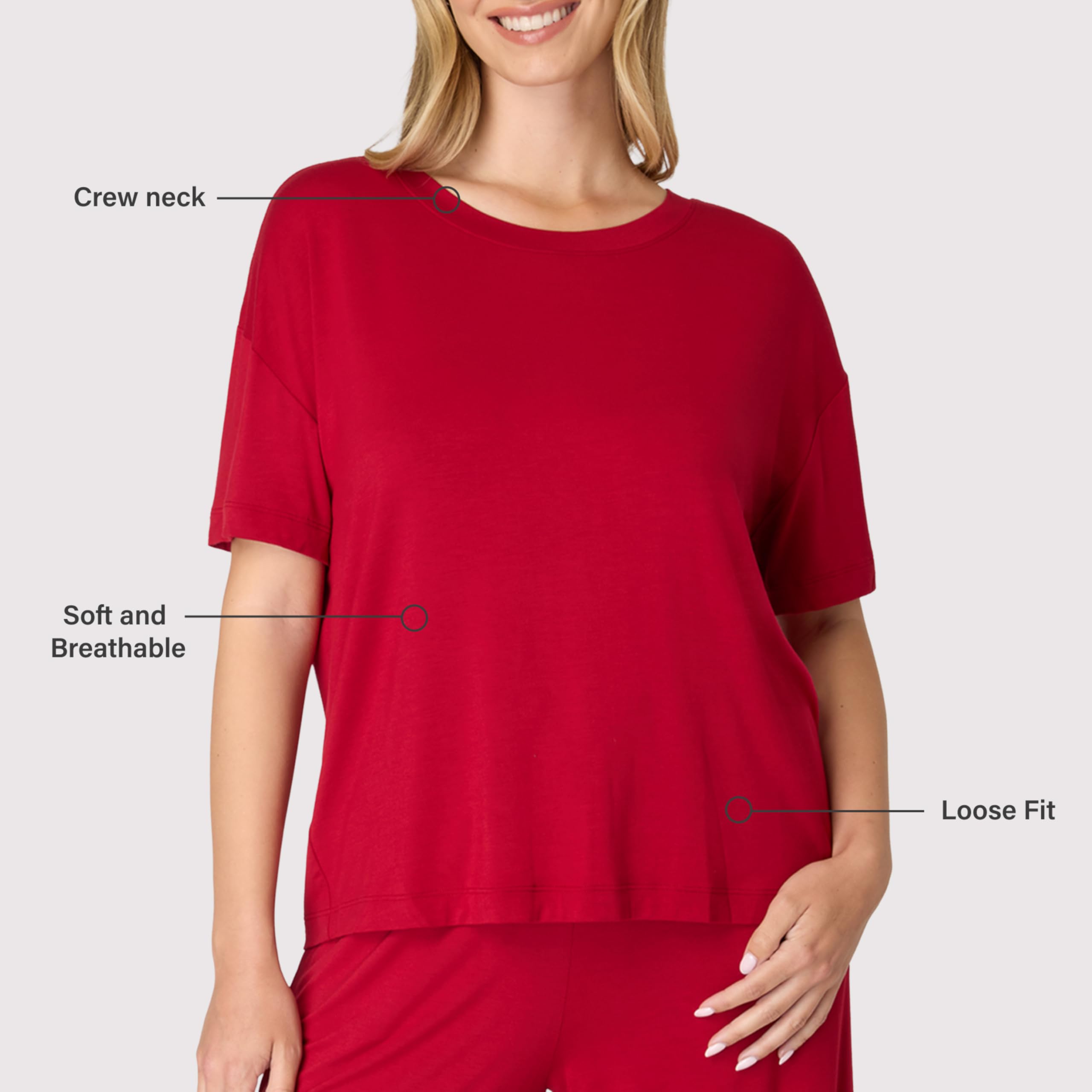 Bali Women's Sleepwear T-Shirt, Breathe Short-Sleeve Pajama Tee, Boxy Sleepwear Tee for Women WEBE CLOTHING