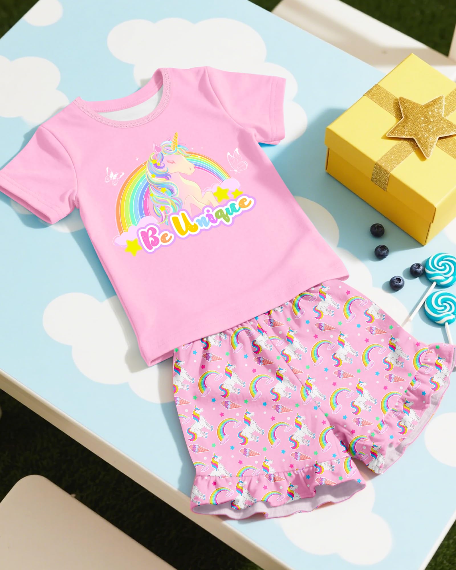 Sylfairy Girls Pajamas Summer Toddler Girl Pajamas Sets Short Sleeve Girls' Cute Sleepwear Pjs