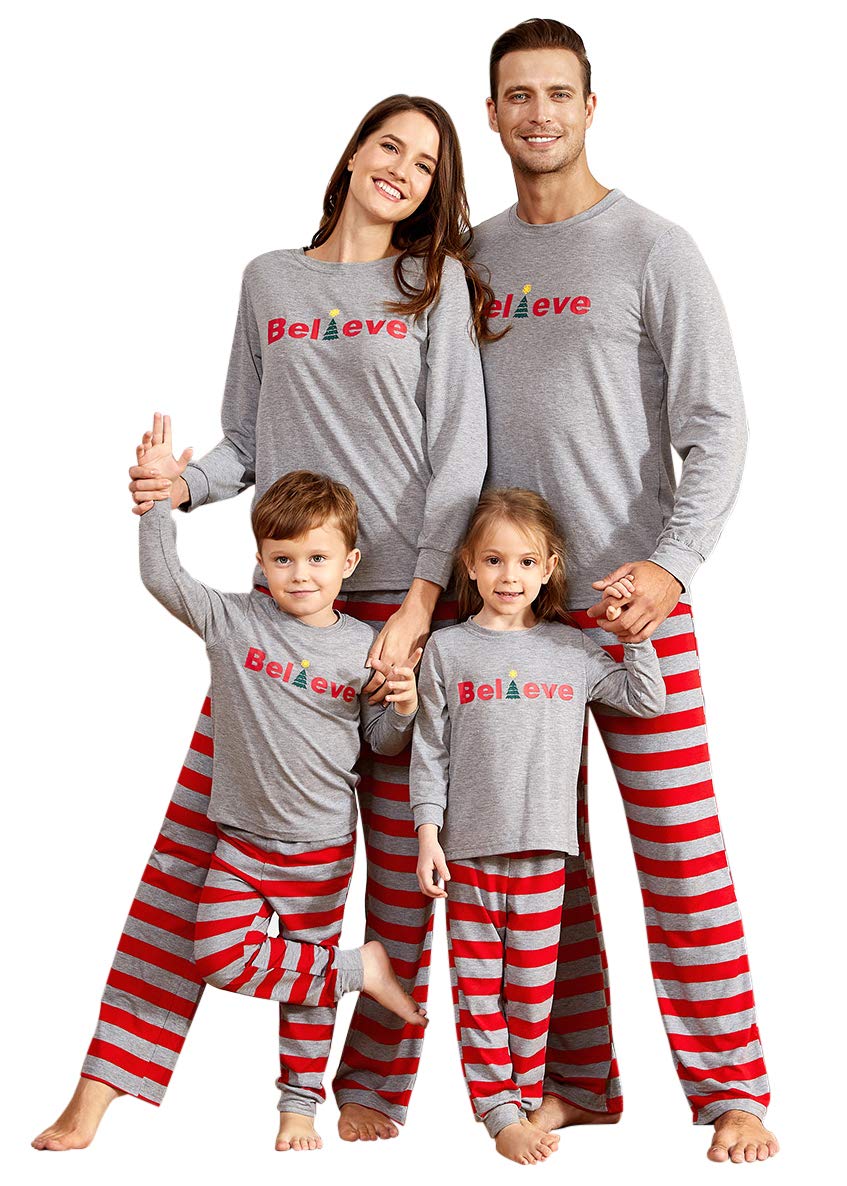 IFFEI Matching Family Pajamas Sets Christmas PJ's Letter Print Top and Plaid Bottom Sleepwear Jammies with Pockets
