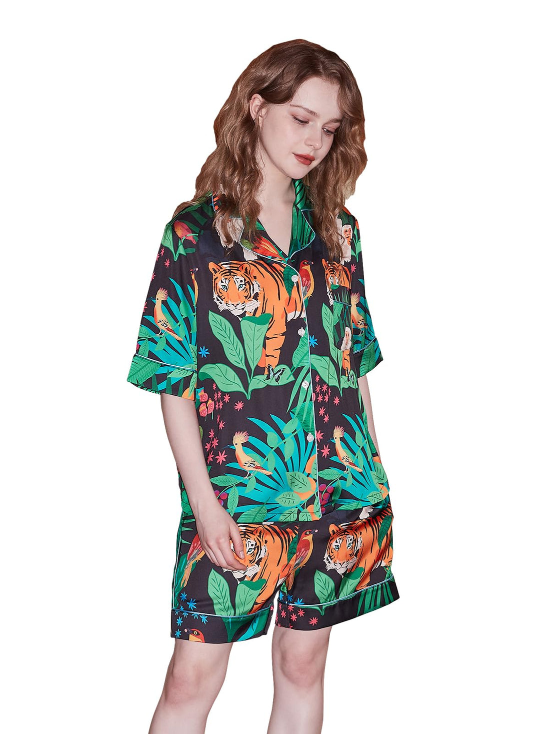 Christmas Pajamas Shorts Silk Pjs Women Satin Pajama Cute Print Tee and Shorts Gift Sleepwear 2 Pieces Loungewear