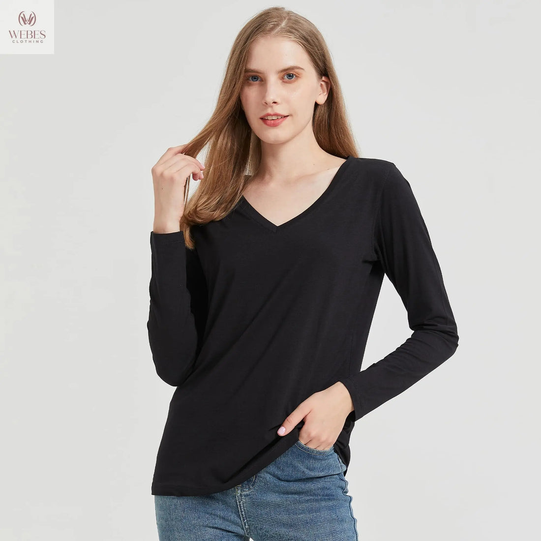 netdraw Women's Bamboo Viscose Long Sleeve V-Neck T-Shirt Soft Comfy Trendy Casual Sleep Pajama Lounge Tops