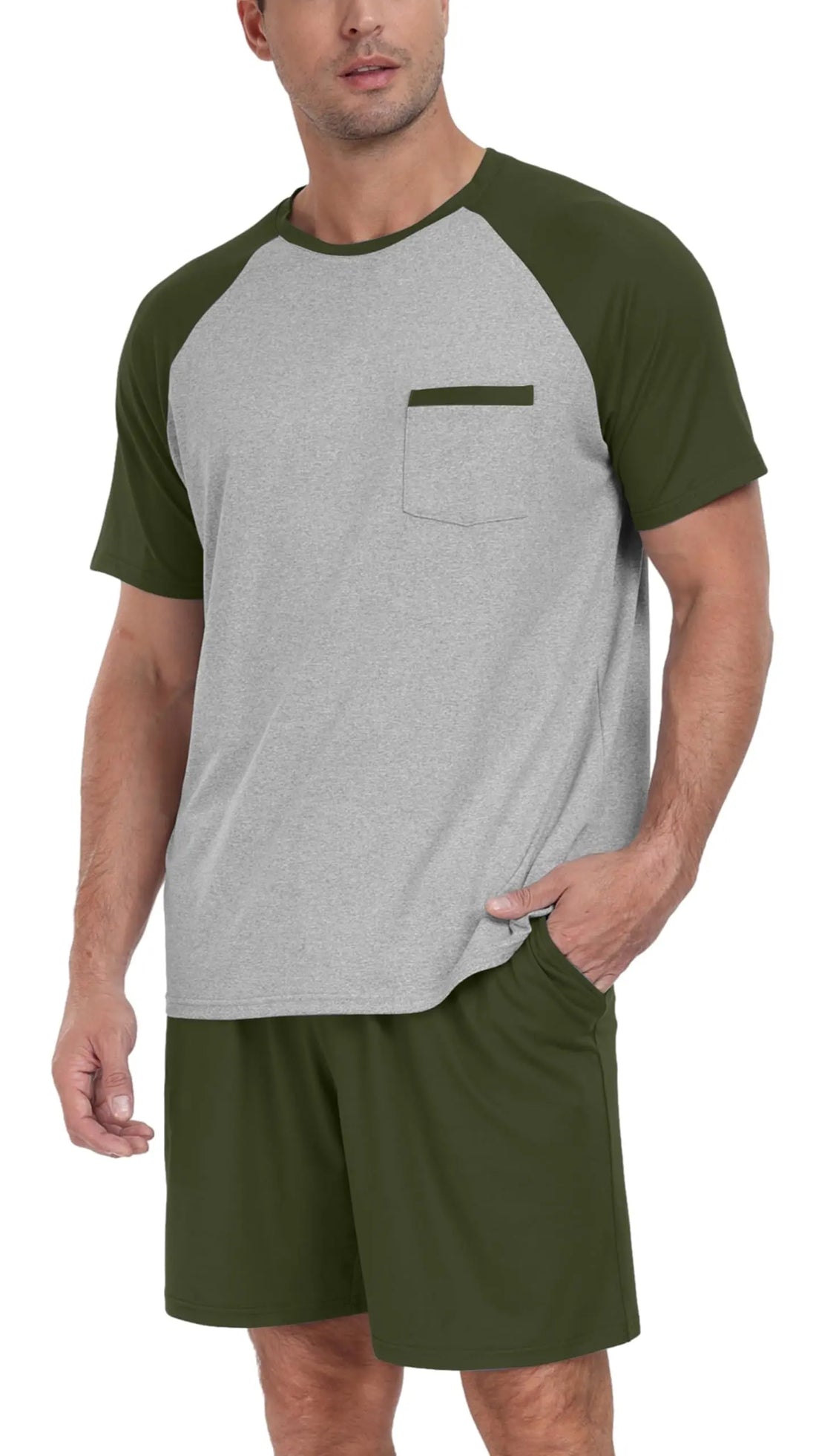 PrinStory Mens Pajama Sets Summer Pjs Sleepwear Nightwear Lightweight Quick Dry Soft Short Sleeve Sleep Set With Pocket S-4XL WEBE CLOTHING