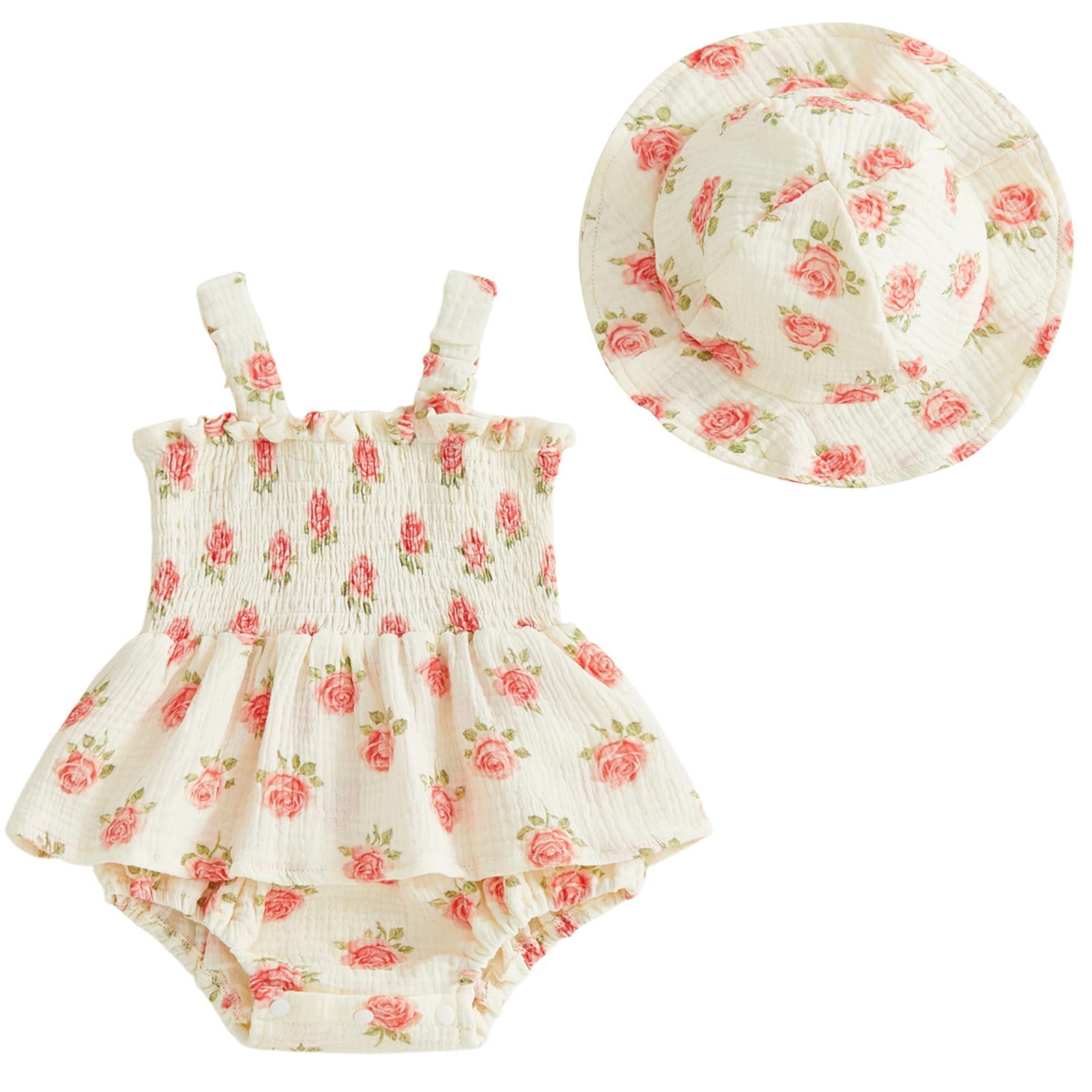 Mubineo Baby Girl Clothes Summer Dress Cotton Linen Romper Sleeveless Smocked Rompers Sun Dress Hat Skirt Boho Outfits WEBE CLOTHING