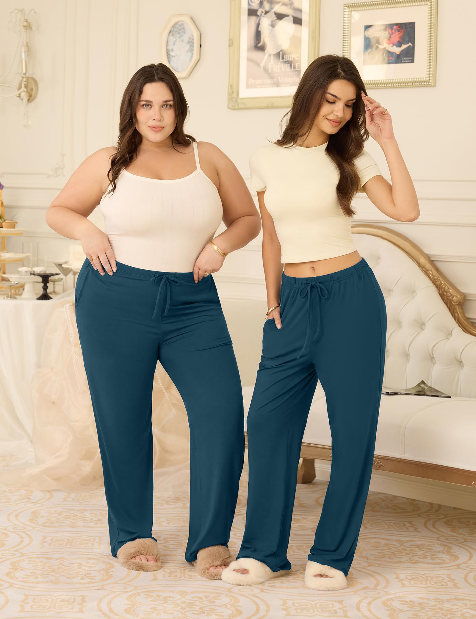 3-Pack Womens Pajama Pants with Drawstring, Soft Sleep & Lounge Pants