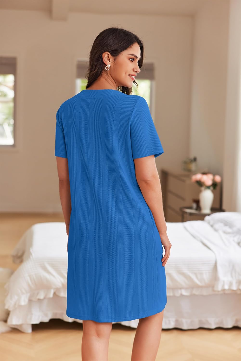 Ekouaer Women Zipper Robe Waffle Bathrobe Short House Coat with Pockets | Lightweight Robe, Short Sleeve, Waffle Material, V Neck WEBE CLOTHING
