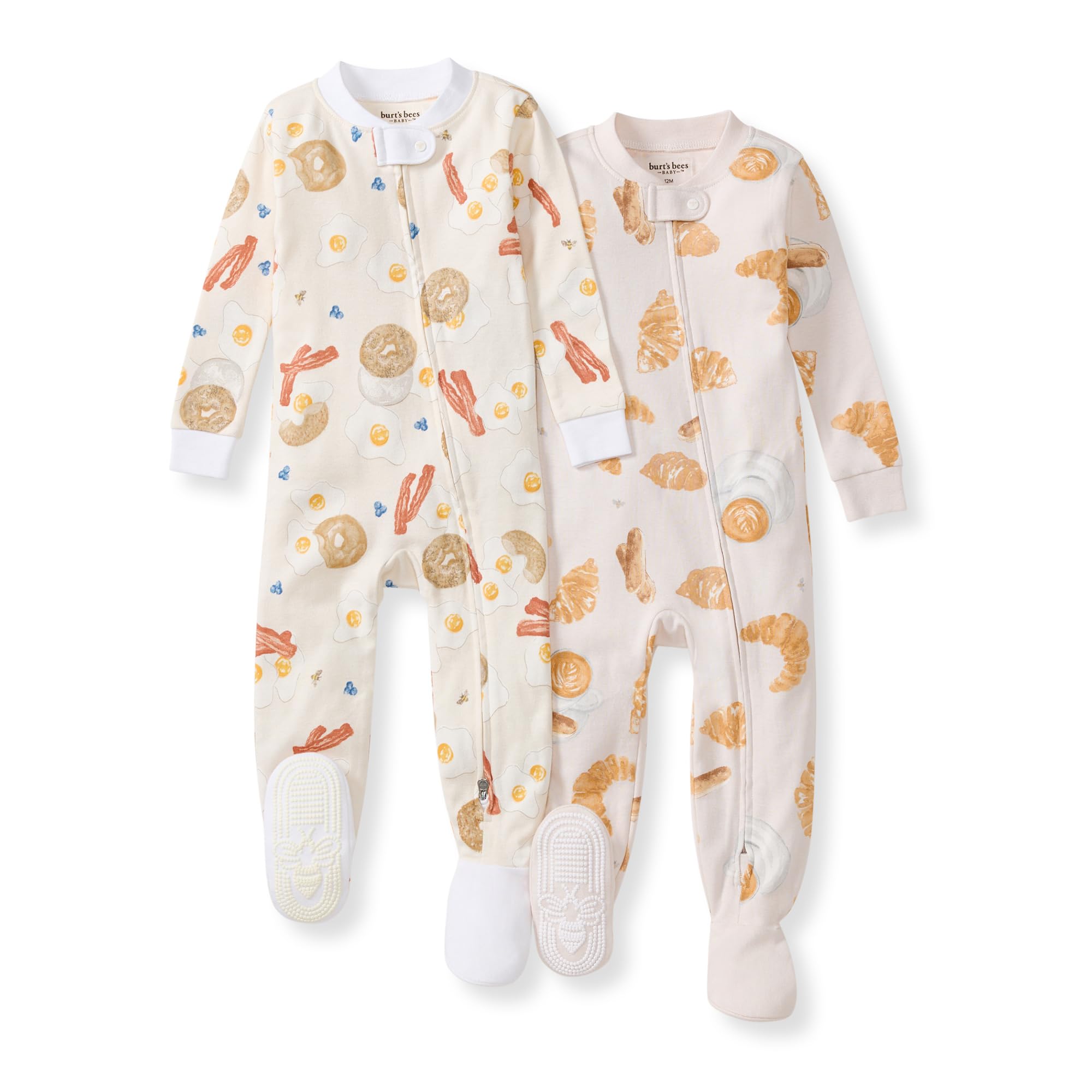 Burt's Bees Baby Organic Cotton Footed Pajamas for Boys, Zipper PJ Sleeper, Snug Fit Sleepwear with Non-Slip Bee Grips