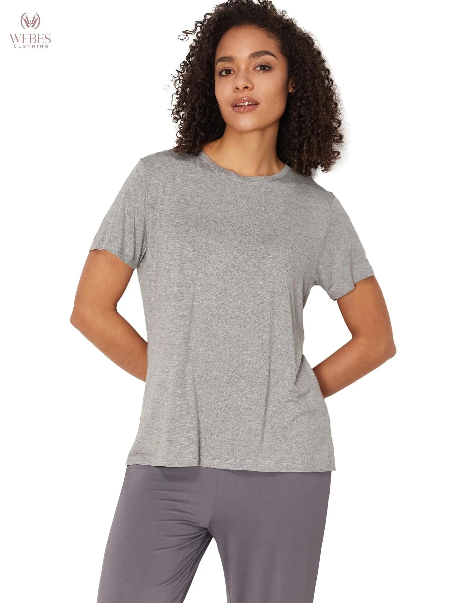 GYS Women's Pajama Tops Bamboo-derived Viscose Soft Comfy Short Sleeve Basic Lounge Tops