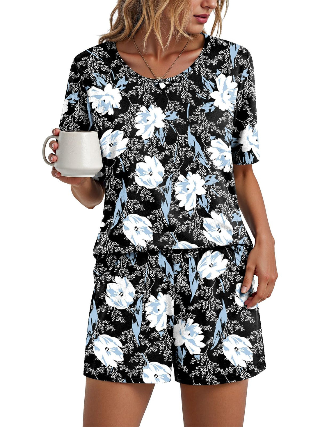 Findsweet Pajama Set for Women 2 Piece Lounge Set Soft Sleepwear Summer Casual Short Pjs Sets with Pockets M-3XL