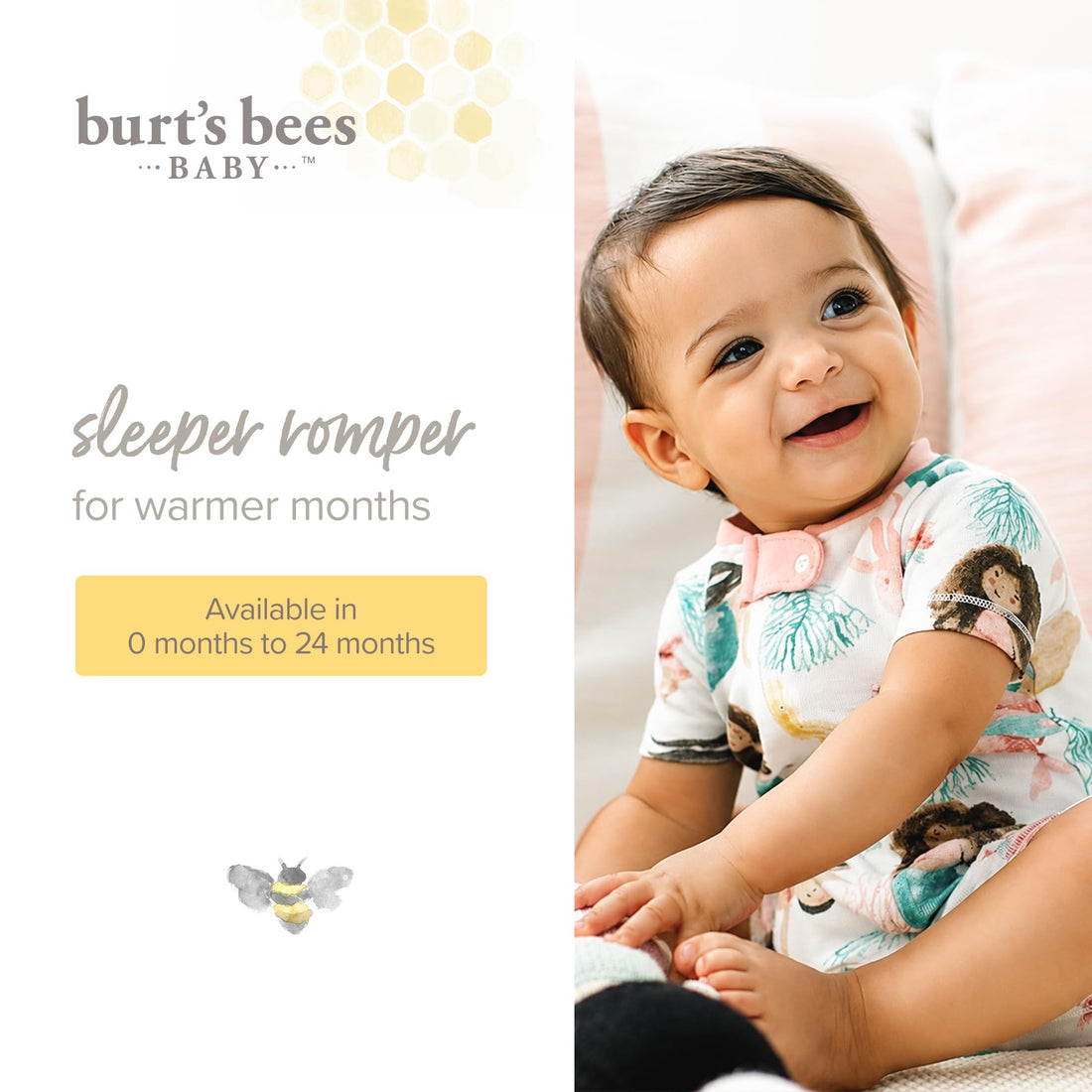 Burt's Bees Baby Short Sleeve Pajamas, Unisex One-Piece Sleeper Romper, 100% Organic Cotton Toddler Summer Clothes Outfit