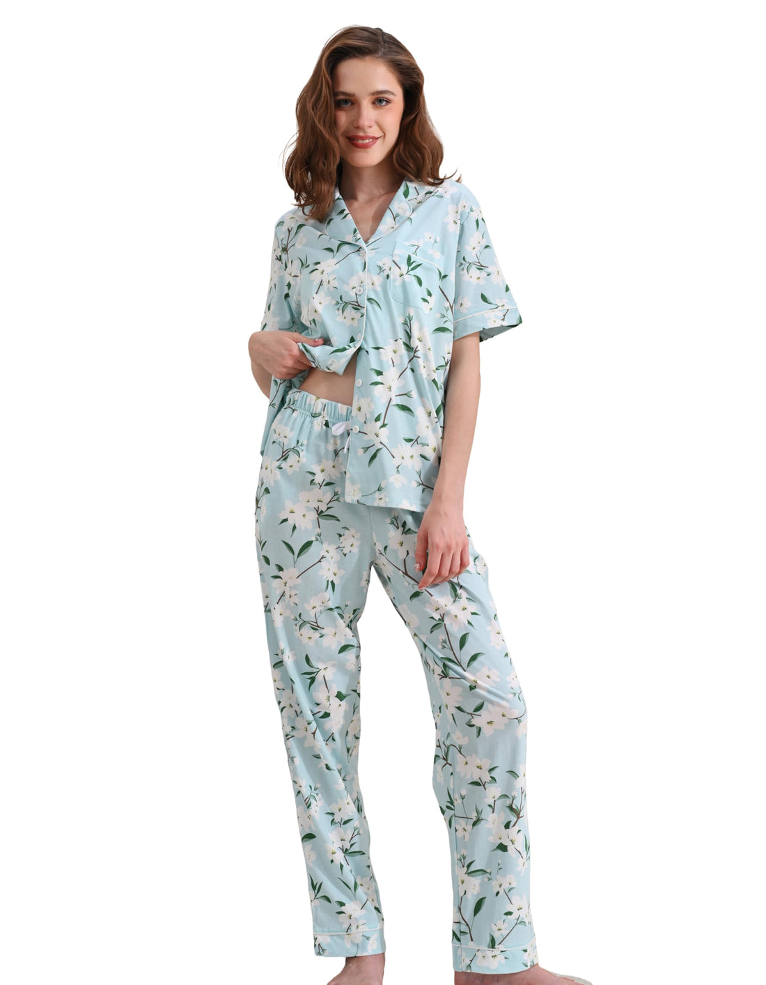 NAP BOUND 100% Cotton Pajamas for Women Sets 2 Pieces Pjs Button short sleeves with Pockets Soft Sleepwear Loungewear XS-XXL