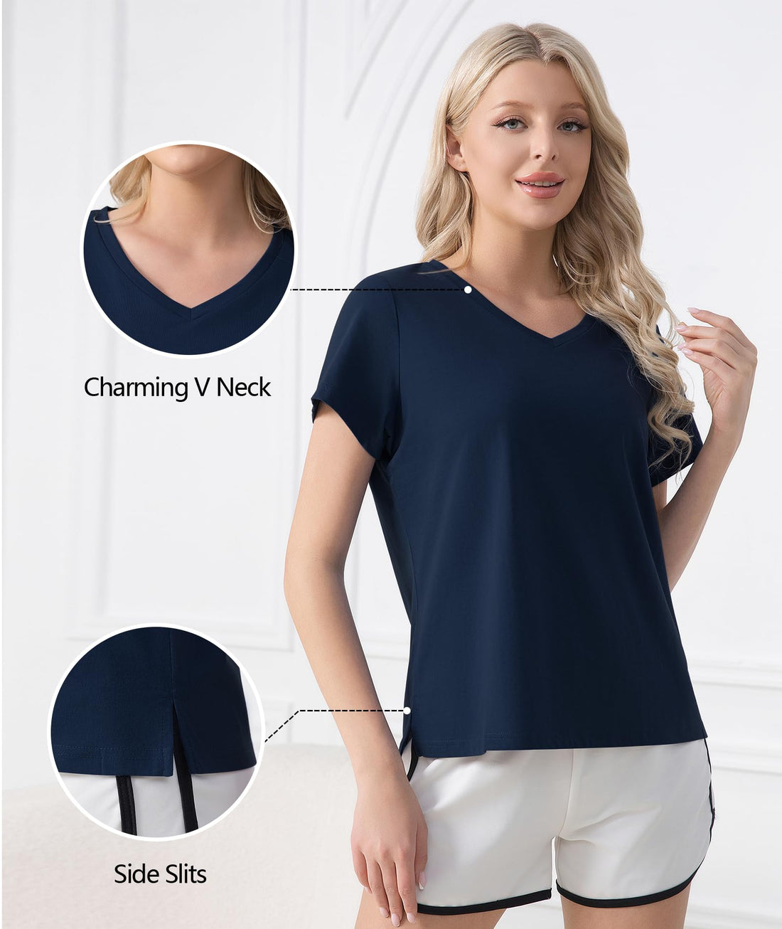 ENJOYNIGHT 2 Pack Womens Pajama Tops Cotton T-Shirt V-Neck Soft Sleep Pj Shirt Short Sleeves