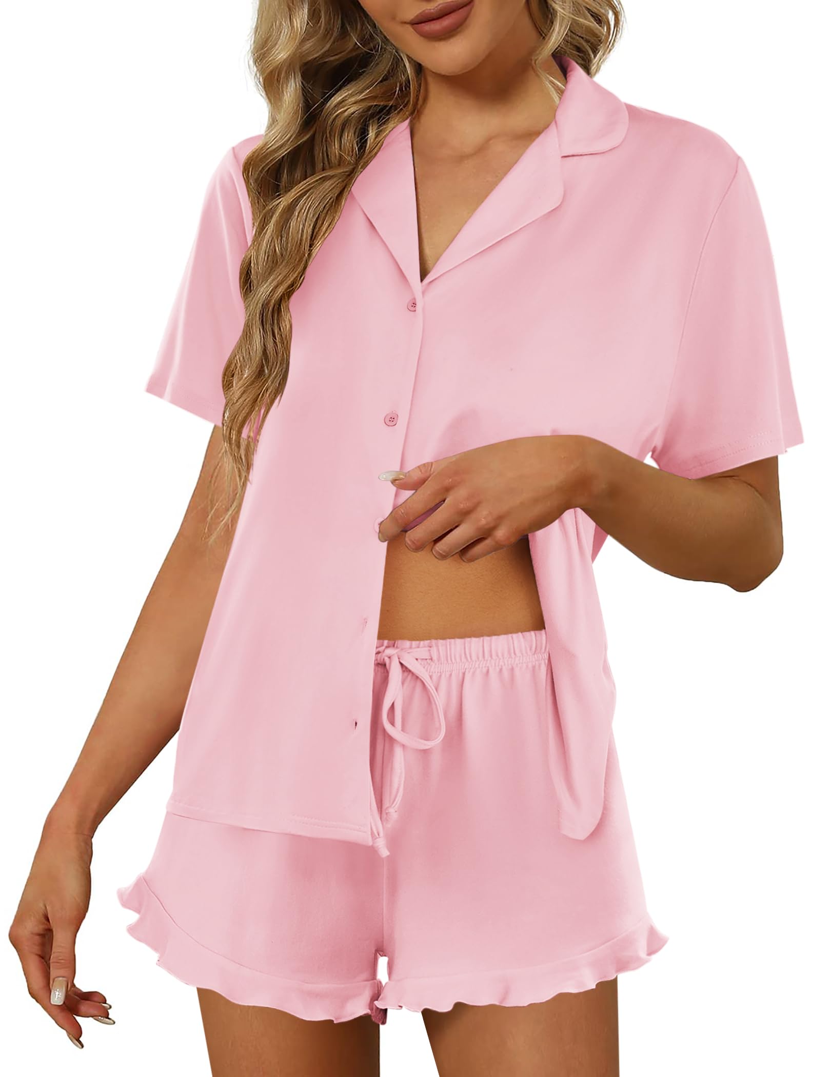 Ekouaer Pajamas Set for Women Short Sleeve Sleepwear Button Down Pjs Lounge Sets Soft Nightwear