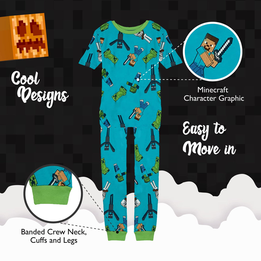 Minecraft Boys' 6-piece Snug-fit Cotton Pajama Set, Soft & Cute for Kids
