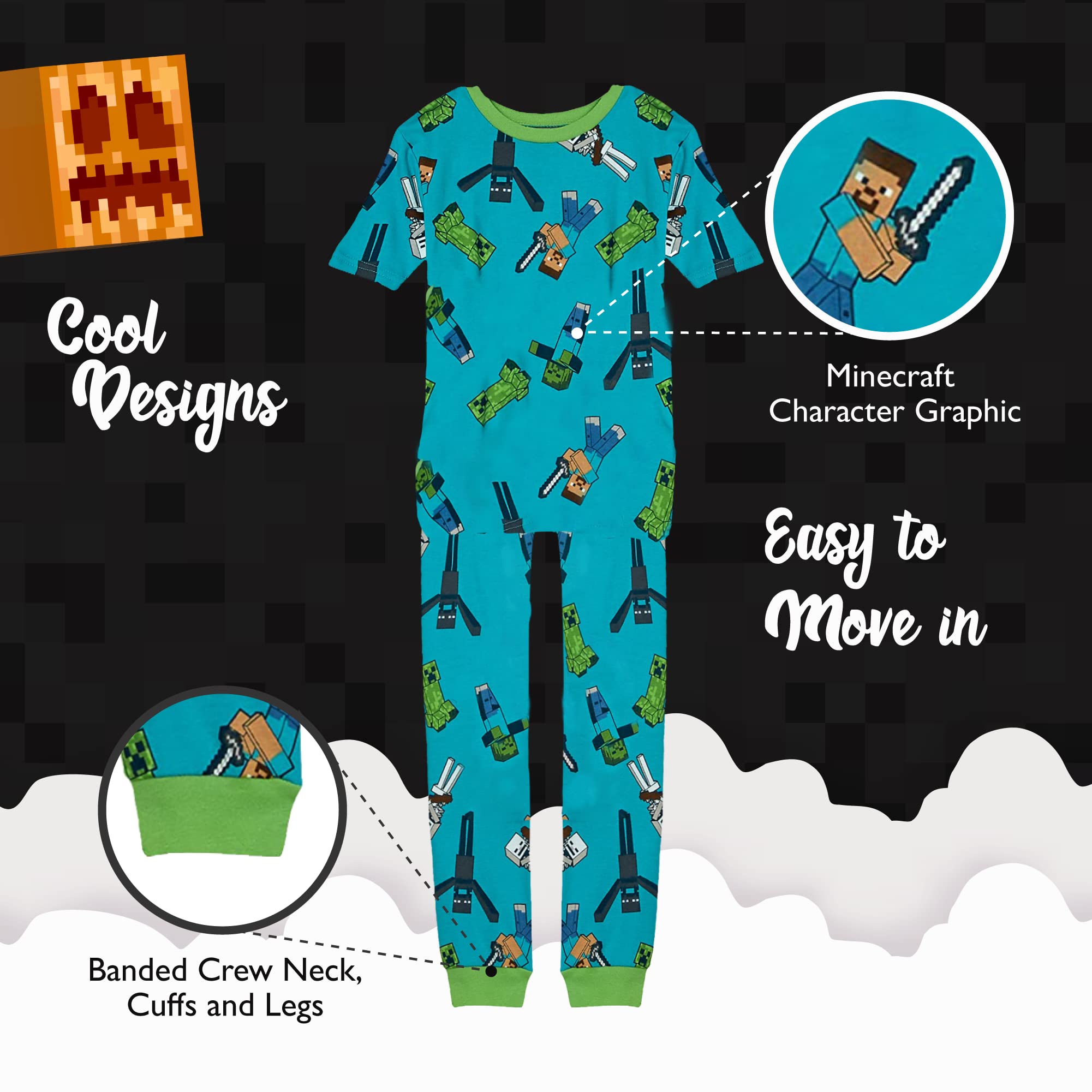 Minecraft Boys' 6-piece Snug-fit Cotton Pajama Set, Soft & Cute for Kids