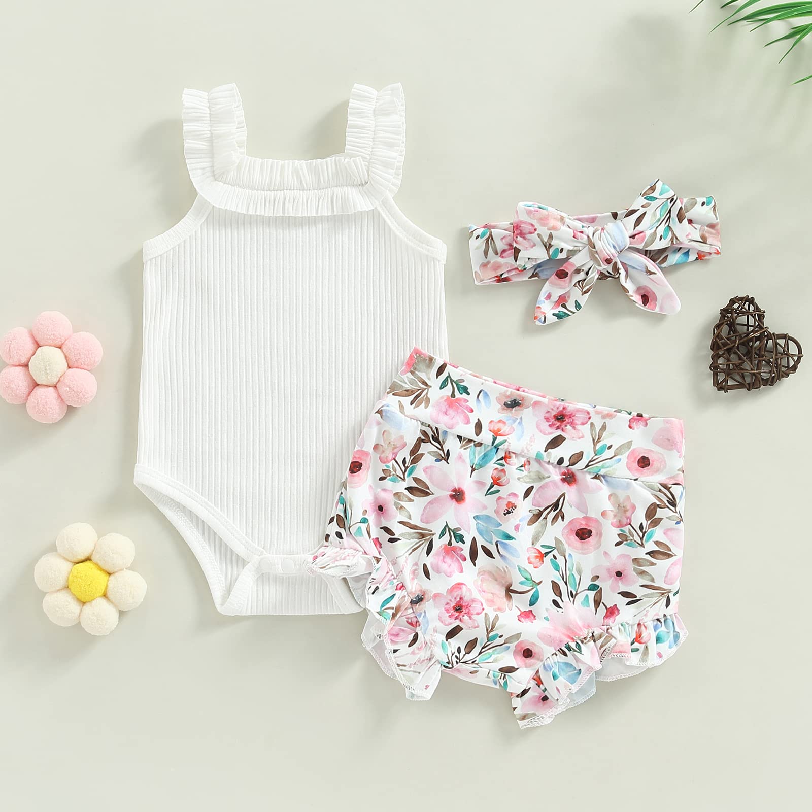 Newborn Baby Girl Summer Clothes Sleeveless Floral Top Ribbed Shorts Boho Outfit Set WEBE CLOTHING