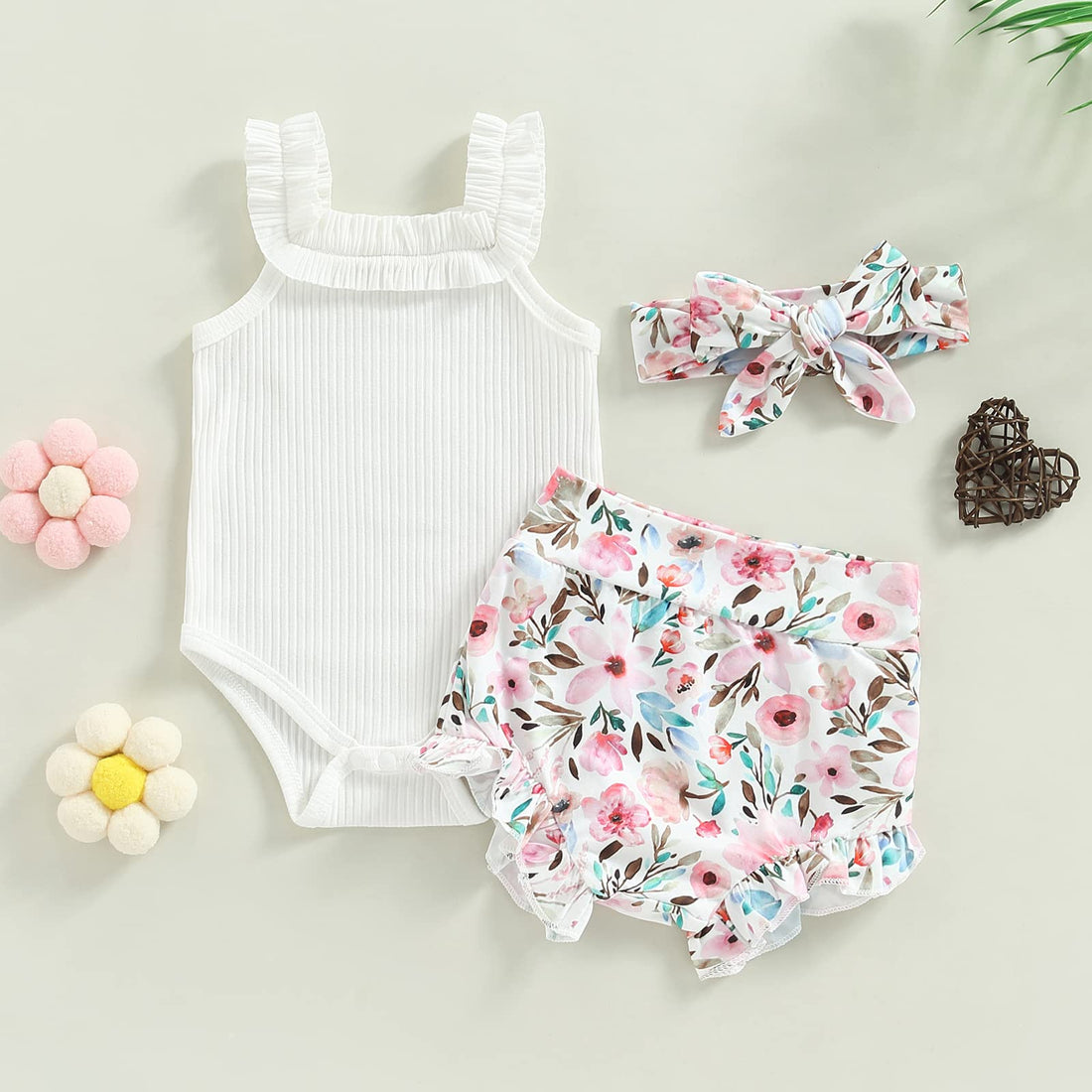 Newborn Baby Girl Summer Clothes Boho Infant Sleeveless Romper Bodysuit Shorts Headband 3Pcs Outfits WEBE CLOTHING