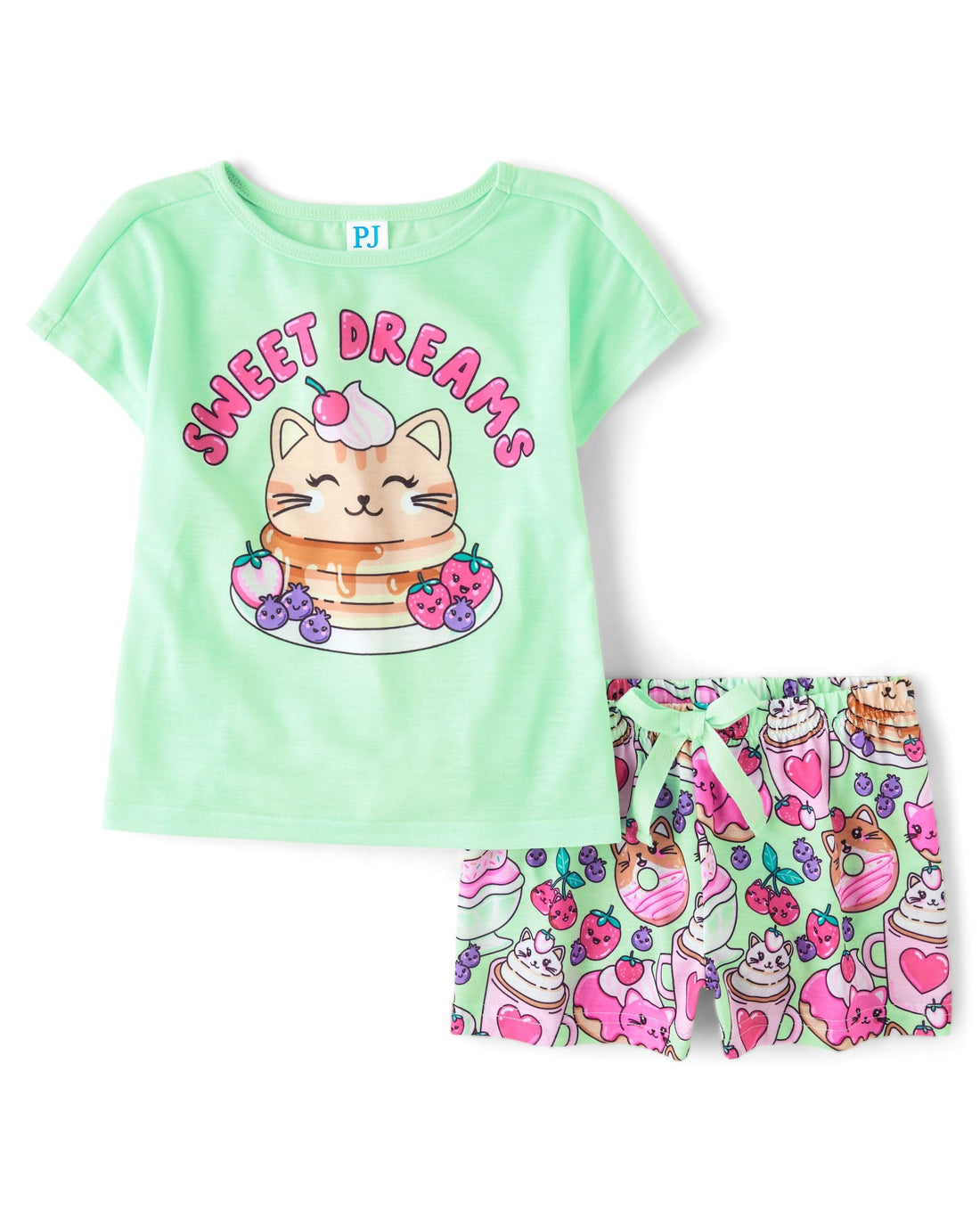 The Children's Place Girls' Short Sleeve Top and Shorts,2 Piece Pajama Set
