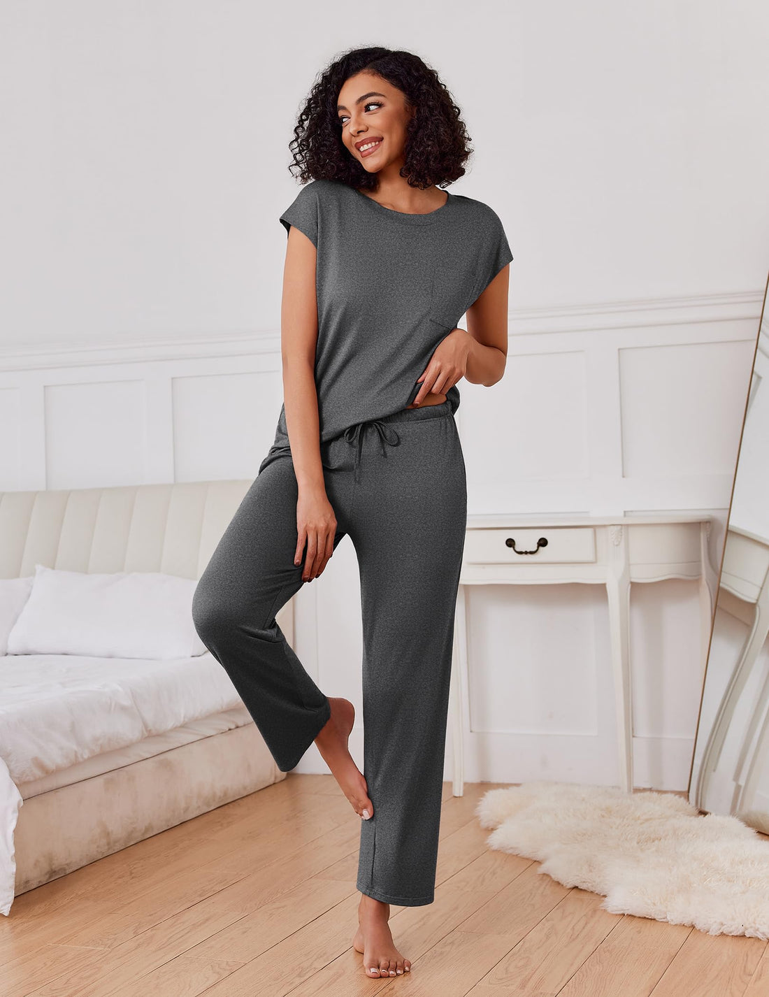 Ekouaer 2 Packs Pajamas for Women Set Cap Sleeve Top and Pants Soft Sleepwear Comfy Pjs Set with Pockets Loungewear