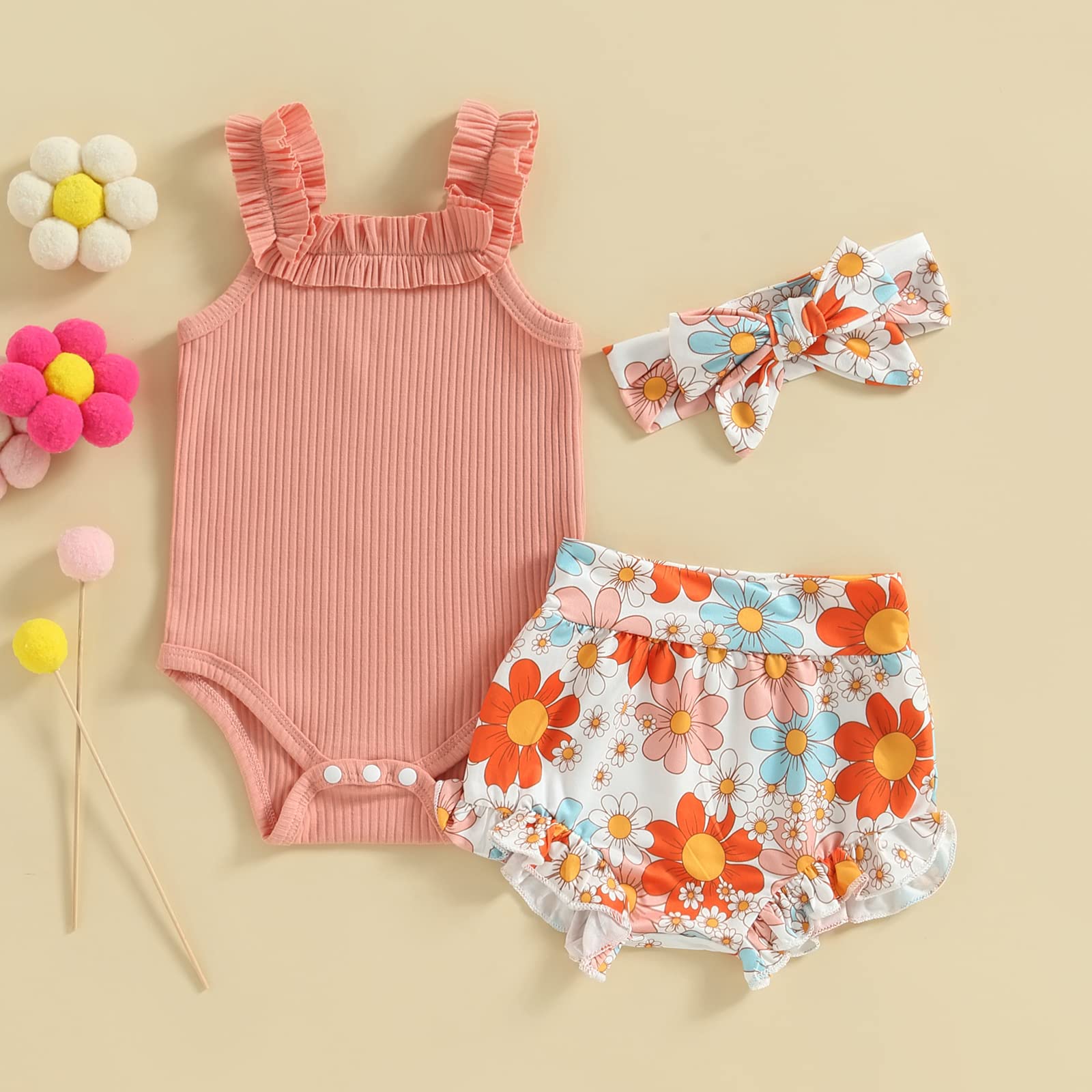 Newborn Baby Girl Summer Clothes Boho Infant Sleeveless Romper Bodysuit Shorts Headband 3Pcs Outfits WEBE CLOTHING