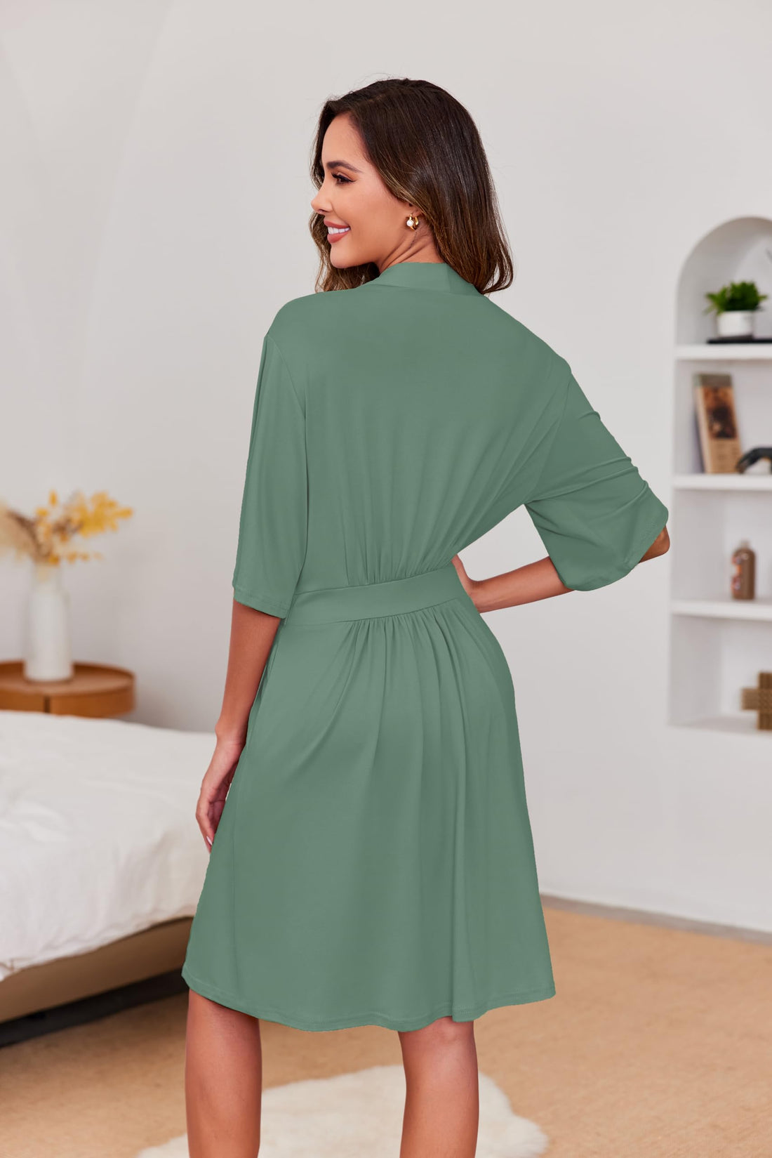 Ekouaer Short Robes for Women Lightweight Kimono Robes Knit Bathrobe Soft Sleepwear with Pockets S-XXL WEBE CLOTHING