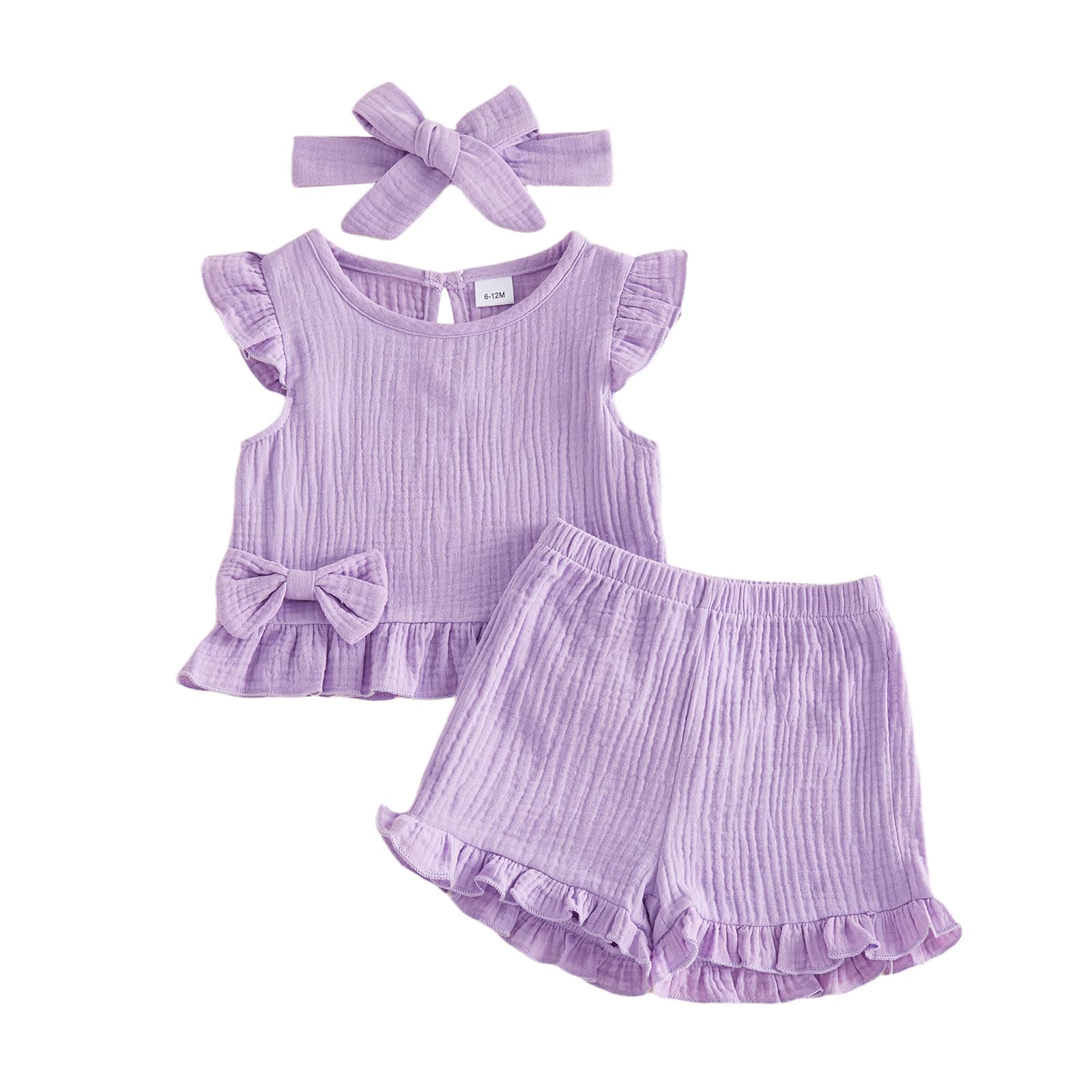 Amnnchya Toddler Girl Clothes Baby Summer Spring Outfits Cute Bow Button Smocked Ruffle Sleeve Tops ＋ Girls Shorts Set WEBE CLOTHING